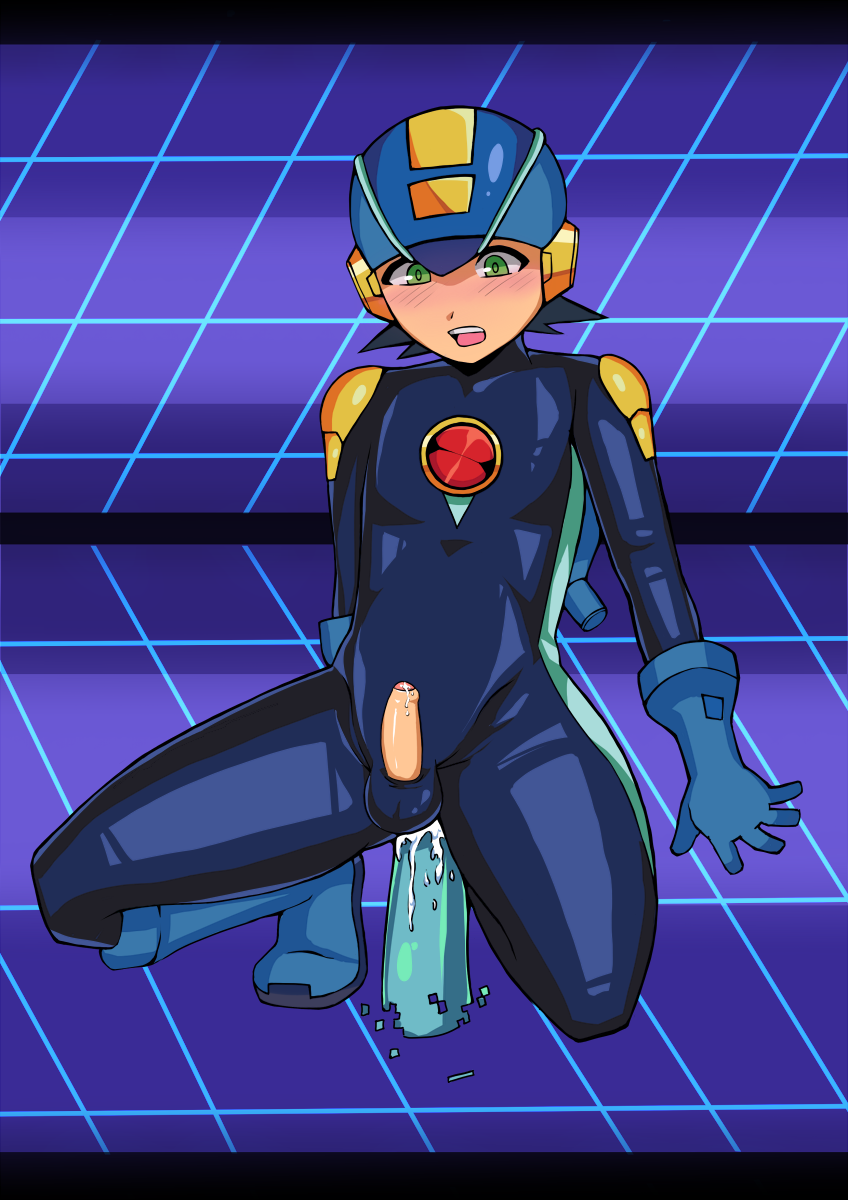 1boy 2d alternate_version_available anal anal_sex argrim bodysuit boots capcom erection gloves green_eyes male male_only mega_man mega_man_battle_network megaman.exe penis precum rockman rockman_exe rockman_exe_(character) tentacle tentacle_sex