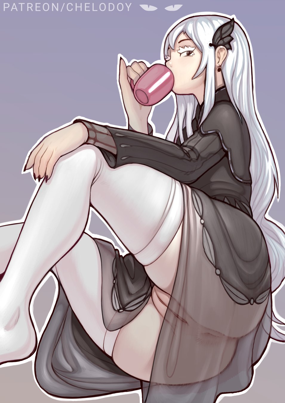 1girls, anus, ass, big ass, butterfly hair ornament, chelodoy, echidna (re:zero), female, female only, long hair, pussy, re:zero kara hajimeru isekai seikatsu, uncensored, white hair