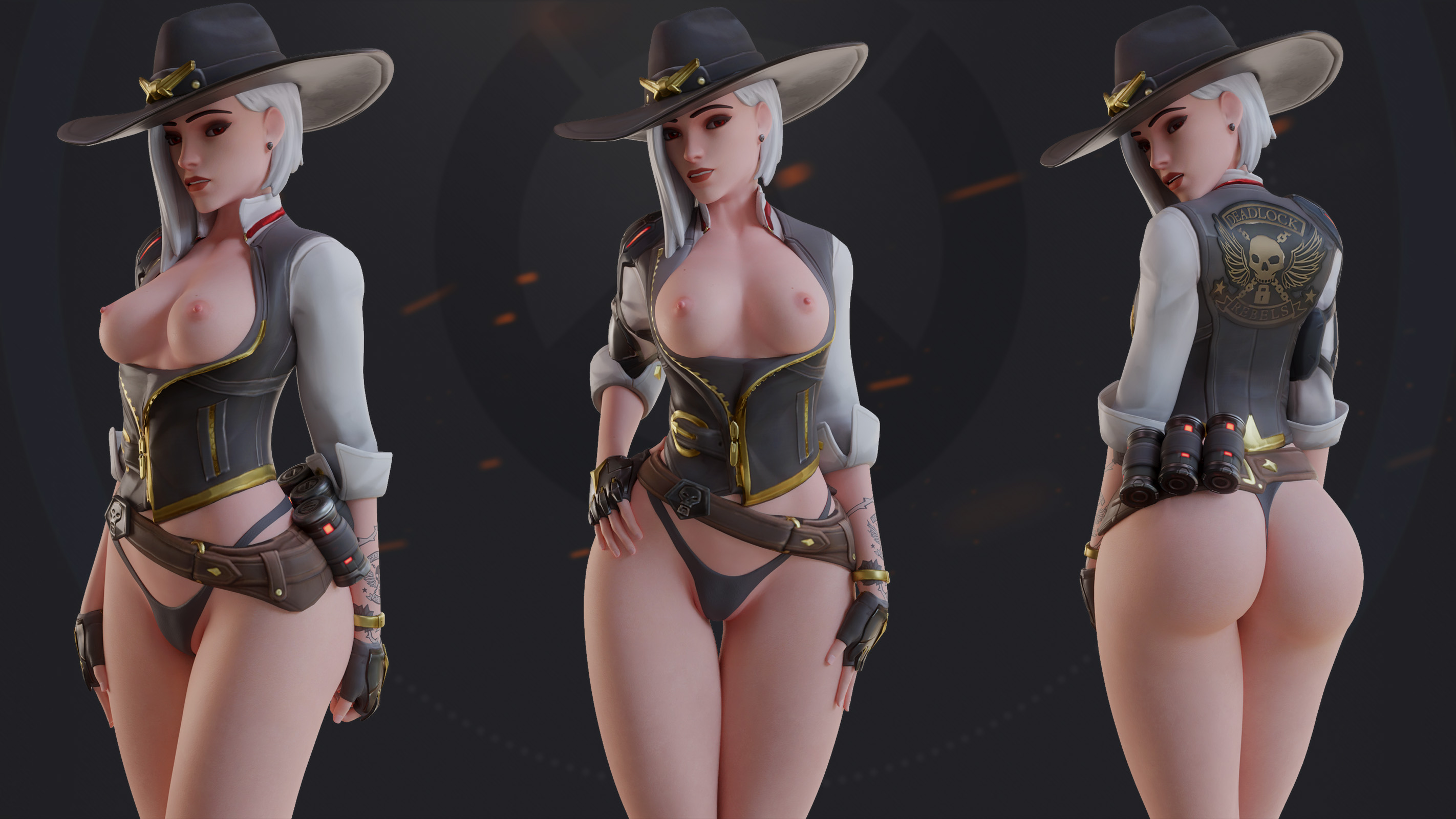 1girls, 3d, arhoangel, ashe (overwatch), ass, big ass, blender, female, female only, looking at viewer, looking back, overwatch, pinup, solo, thong