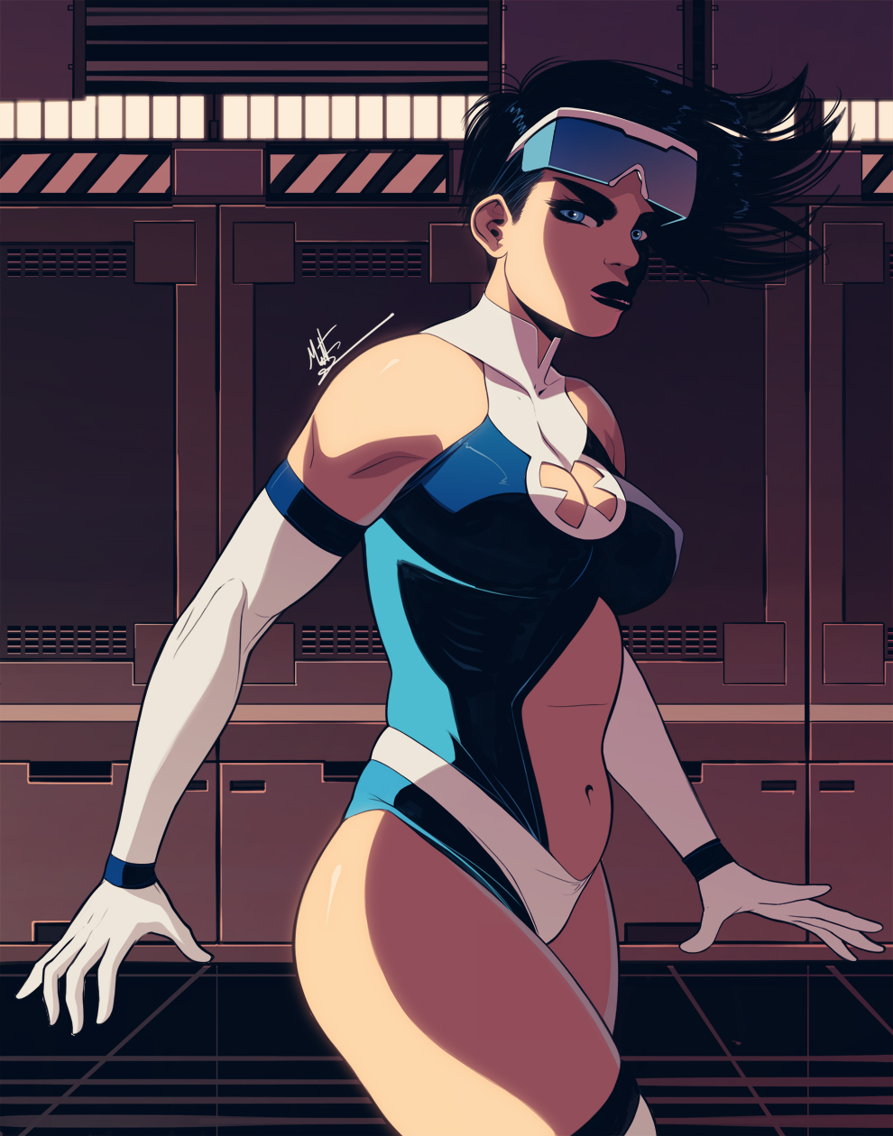 1girls, asian, asian female, athletic, athletic female, black hair, breasts, busty, eyewear on head, female, female focus, female only, fully clothed, glasses on head, hourglass figure, jubilation lee, jubilee, marvel, marvel comics, msperoni, mutant, pinup, pinup pose, pose, posing, solo, sunglasses on head, superheroine, tagme, triplexmile, wide hips, x-men