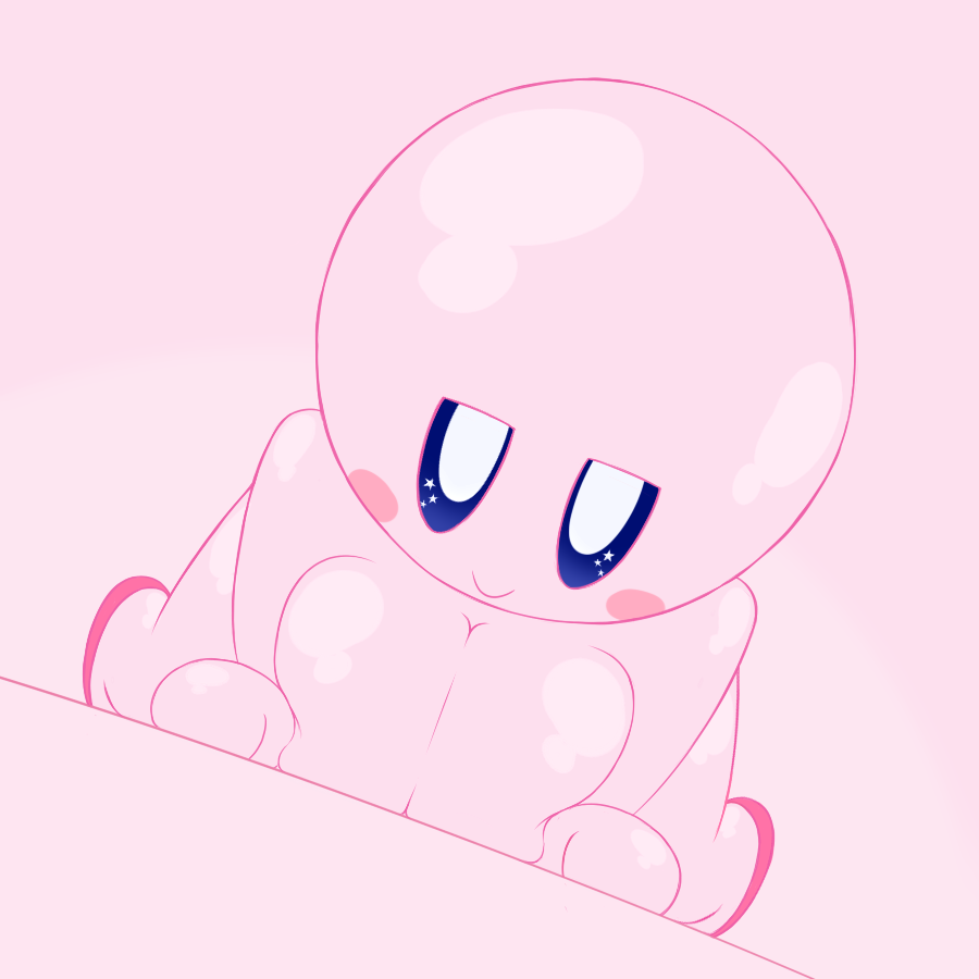 big_breasts blue_eyes blush breast_grab breasts cute cute_face female female_kirby huge_breasts kirby kirby_(series) kirby_fem looking_at_viewer naked nude nude_female red_feet smile solo solo_female thewill