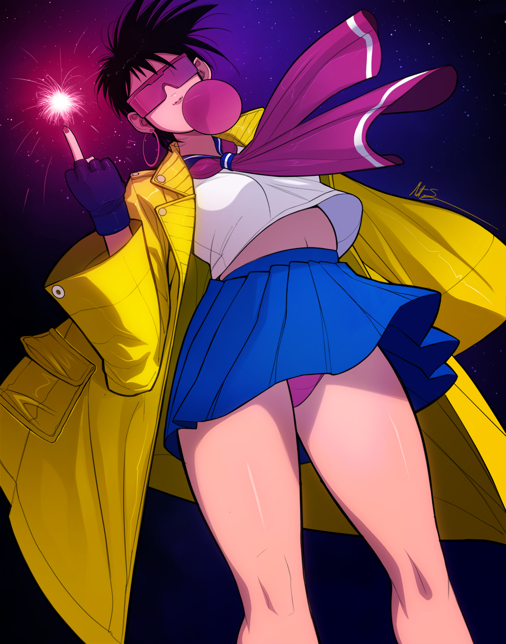 1girls, 2020, artist signature, athletic, athletic female, black hair, breasts, busty, female, female focus, female only, hourglass figure, jubilation lee, jubilee, marvel, marvel comics, msperoni, mutant, pink-tinted eyewear, pinup, pinup pose, pose, posing, school uniform, schoolgirl, solo, sunglasses, superheroine, tagme, tinted eyewear, triplexmile, visor, wide hips, x-men