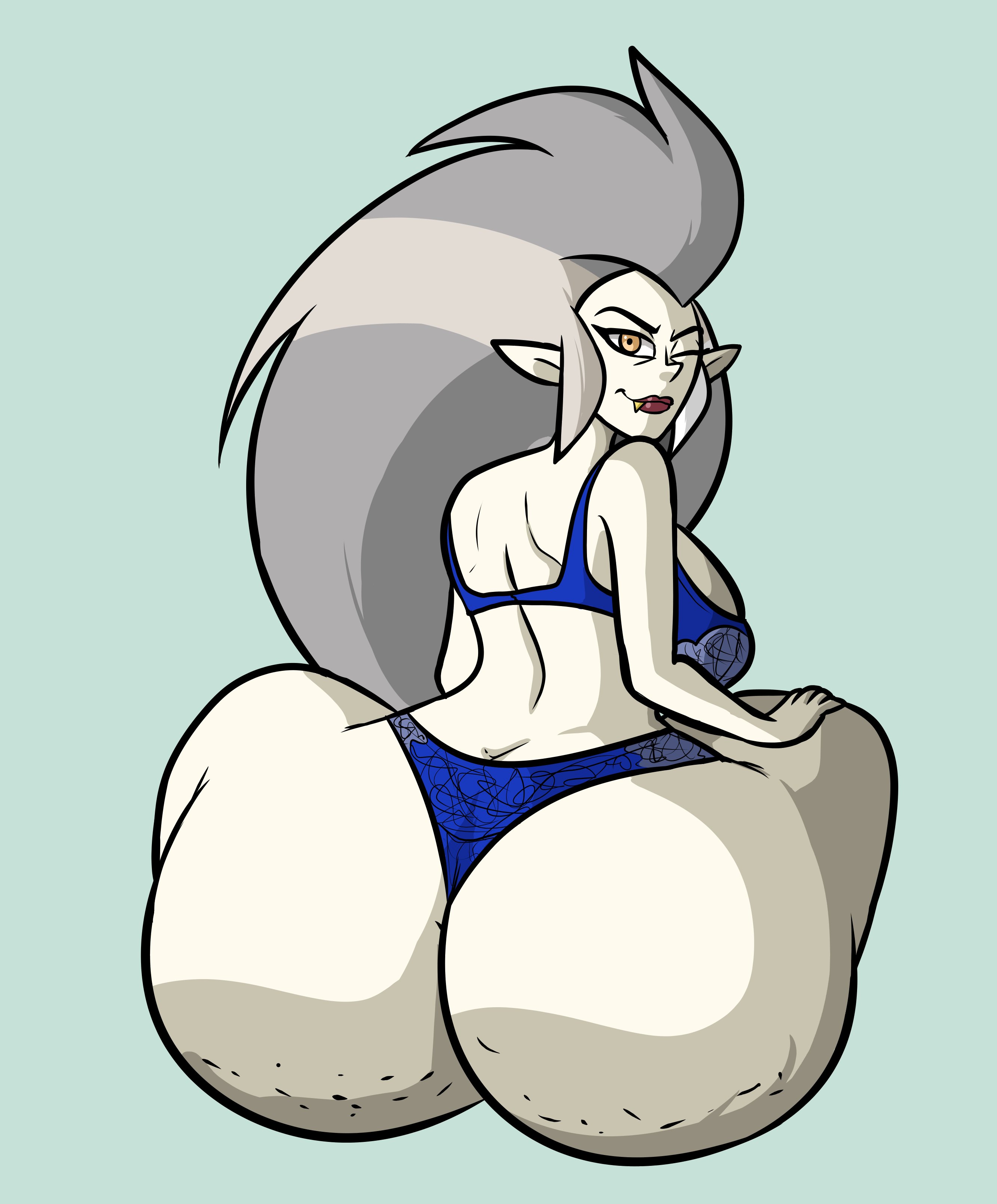 1girls, alternate version available, ass, ass bigger than head, ass cleavage, ass crack, ass focus, back, back view, backboob, big ass, big lips, blue bra, blue panties, bottomwear, bra, breasts, bubble ass, bubble butt, butt crack, eda clawthorne, female, female only, huge ass, lace, lace trim, lace-trimmed bra, lace-trimmed panties, large ass, lingerie, lips, long hair, looking back, mature, mature female, max1mus, one eye closed, panties, pointy ears, solo, solo female, the owl house, thick lips, topwear, white hair, wink, winking, yellow eyes