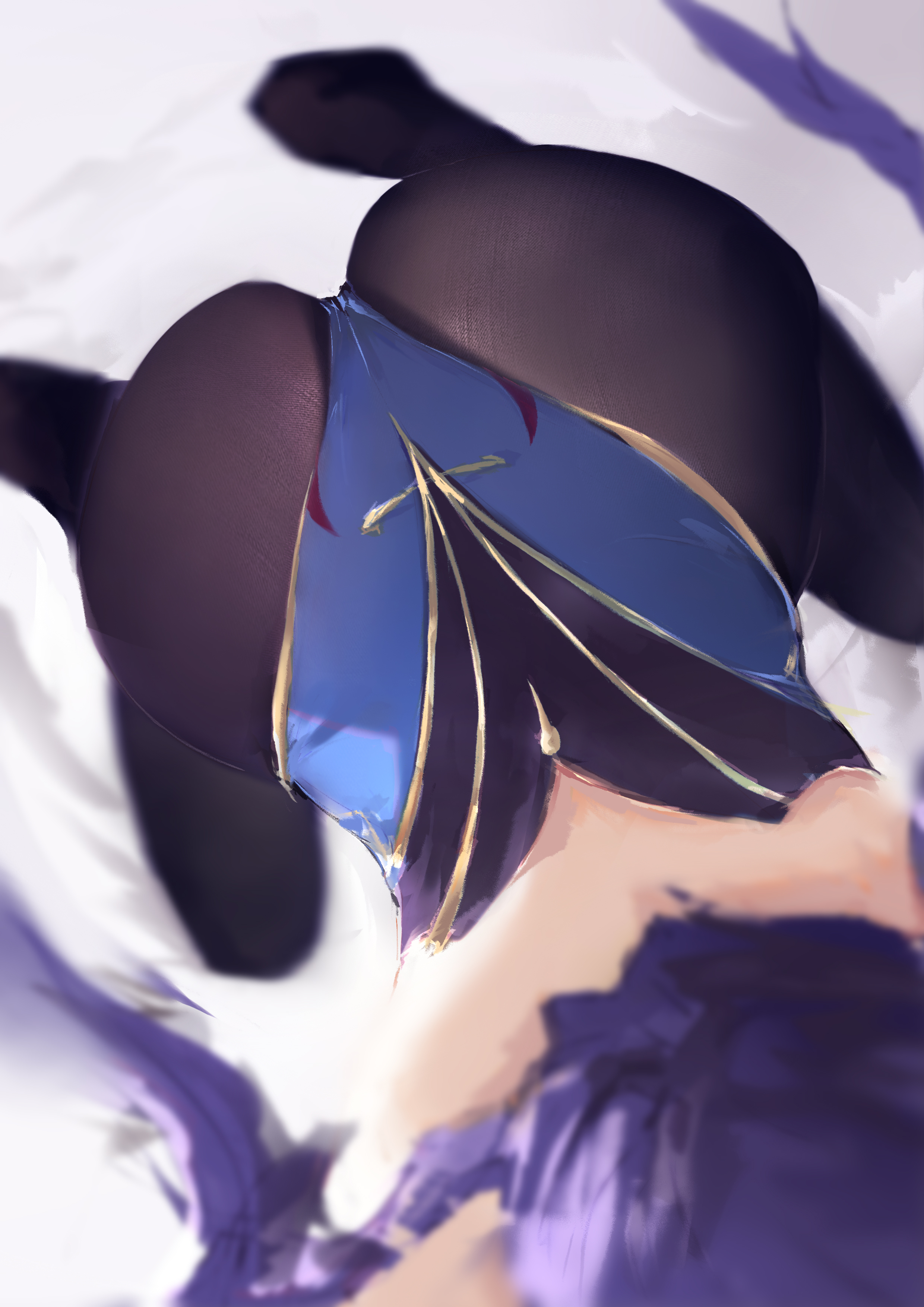 ass, ass focus, big ass, big butt, female, female only, genshin impact, highres, huge ass, leotard, mona (genshin impact), no shoes, pantyhose, thick ass, thong leotard, tights, wide hips