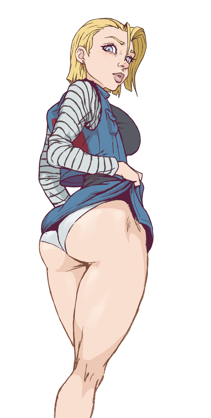 1girls, android 18, ass, batesz, big ass, dragon ball, dragon ball z, female, female only, looking at viewer, looking back, panties, solo