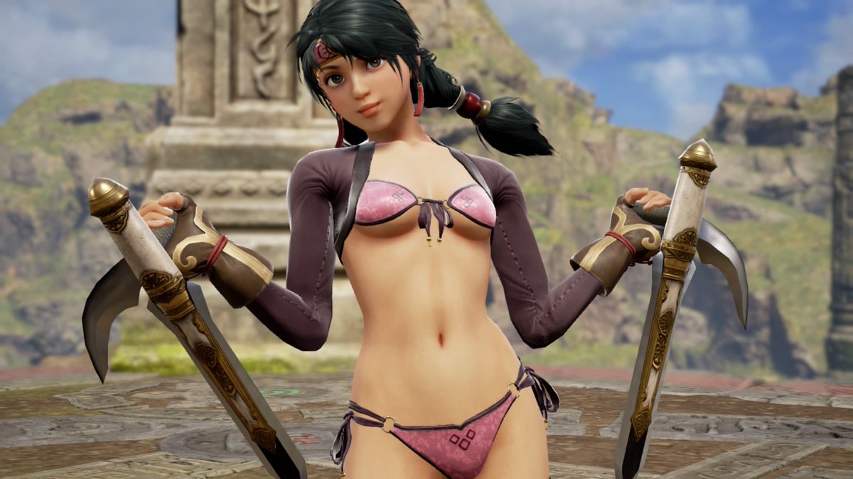 3d cleavage navel seung_mina_(cosplay) small_breasts soul_calibur talim tonfa