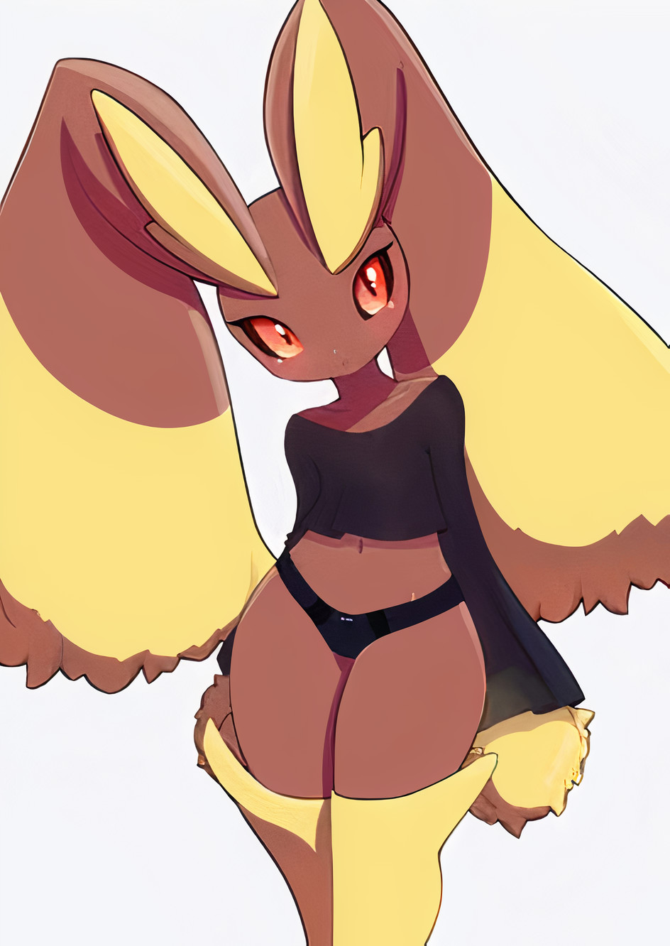 anthro, breasts, female, female only, game freak, lopunny, nintendo, panties, pokémon (species), pokemon, pokemon (species), red eyes, simple background, small breasts, solo female, tagme, white background