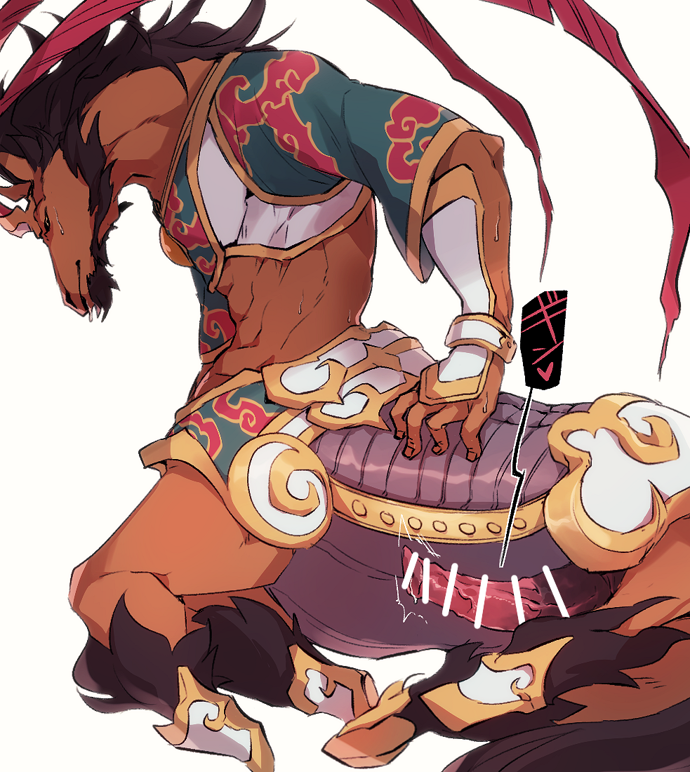 animal_genitalia animal_penis anthro armor censor_bar equid equid_taur equine equine_penis erection fate_(series) genitale horse jinnai male male_only mammal mammal_taur penis red_hare_(fate/grand_order) solo taur