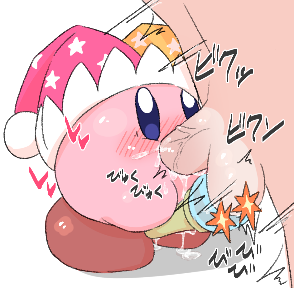 balls balls_grab beam_kirby blowjob blue_eyes blush fellatio human kirby kirby_(series) love penis pink_body pink_skin poi_(artist) waddling_head