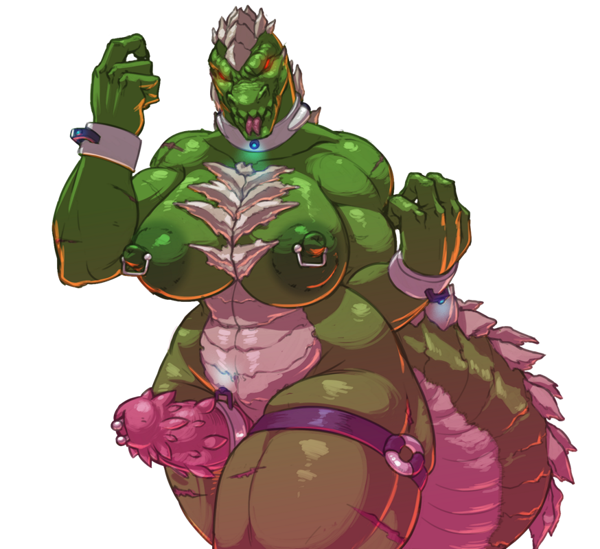 alligator anthro barbed_penis big_breasts big_penis breasts cock_ring collar crocodilian erection futa_only futanari genital_piercing huge_breasts huge_thighs hybrid intersex jayecho muscular_futanari nipple_piercing nipples penis penis_piercing piercing prince_albert_piercing reptile scalie scar solo solo_futa standing thick_thighs tongue tongue_out voluptuous