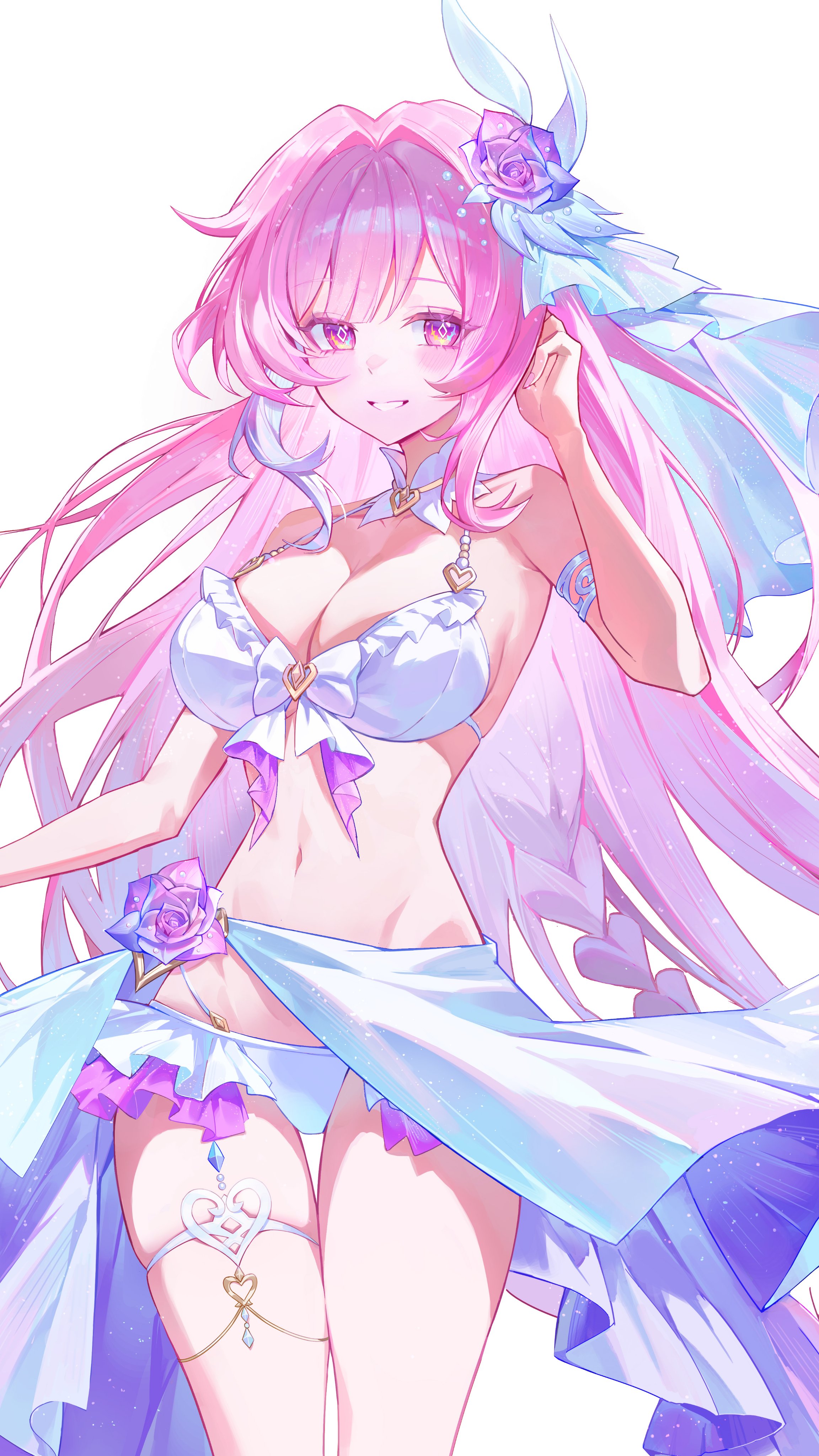 1girls, beach, big breasts, bikini, breasts, breasts out, cyrene (demiurge) (honkai: star rail), cyrene (honkai: star rail), cyrene (ripples of past reverie) (honkai: star rail), exposed breasts, female, female only, honkai (series), honkai: star rail, hoyoverse, large breasts, long hair, mihoyo, pink hair, purple eyes, swimsuit, white bikini, white swimsuit