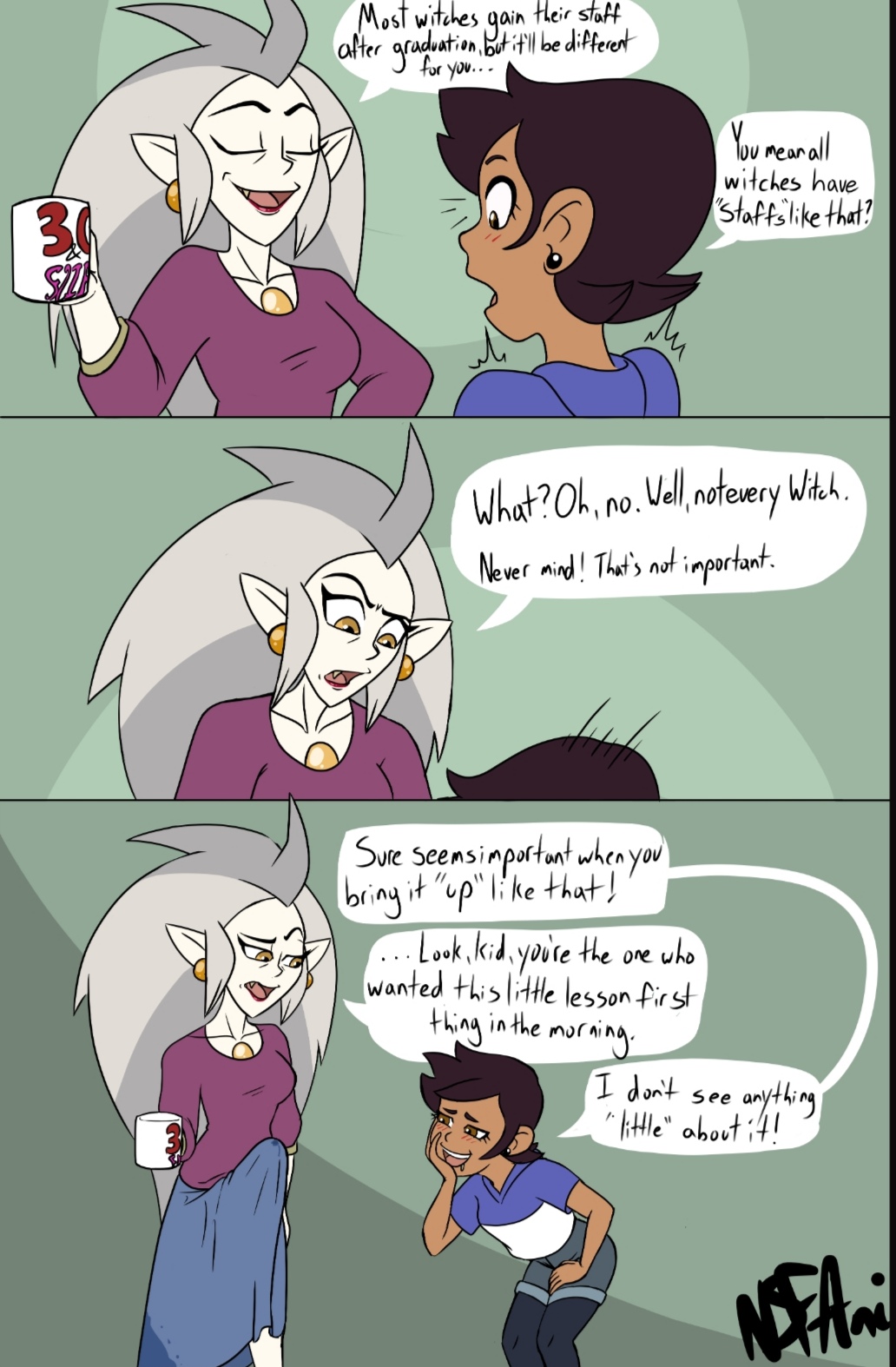 1futa 1girls 2020 adult adult_and_teenager age_difference bending_down black_hair blush blushing boner breasts casual clothed_female clothed_futanari clothing comic dark-skinned_female dark_skin disney disney_channel drooling eda_clawthorne english english_text erection_under_clothes erection_under_skirt female flirting futanari gem gray_hair horny horny_female human interracial intersex interspecies jewelry latina luz_noceda mature mature_futa morning_wood nsfani older_futanari outerwear pale-skinned_futanari pale_skin pointy_ears pun short_hair simple_background size_difference smooth_skin speech_bubble teasing teenage_girl teenager the_owl_house white_skin witch younger_female yuri