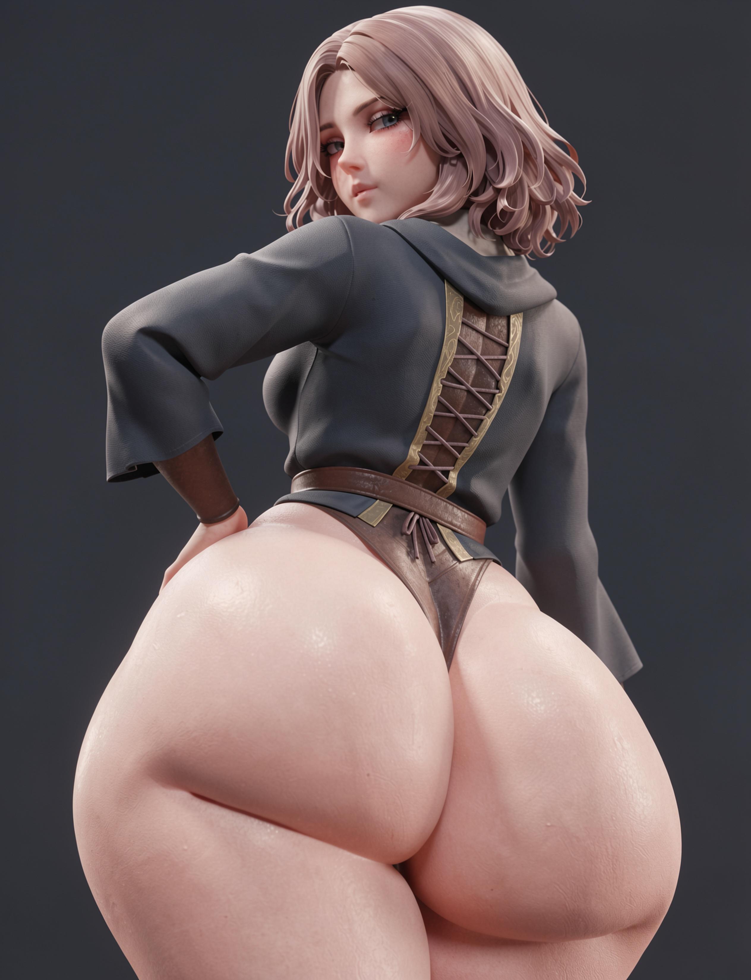 1girls, 3d, ai generated, ass, ass focus, breasts, elden ring, female, female focus, female only, large ass, light skin, light-skinned female, looking at viewer, looking back, lustable3dx, melina (elden ring), solo, thick thighs, thighs, wide hips
