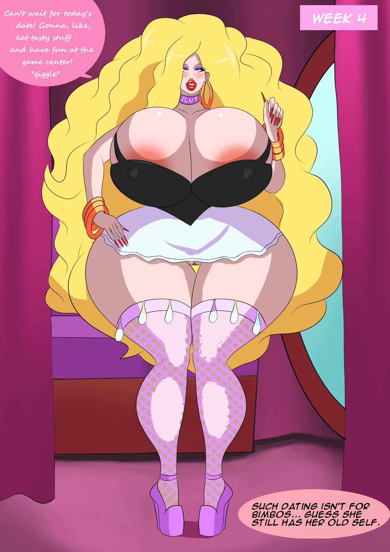 alternate hair color, annon, areolae, ass, before and after, bimbo, bimbofication, blonde hair, blush, bracelet, brain drain, brainwashing, breasts, choker, condom, condom accessories, cum, date a live, dialogue, erect nipples, eyeshadow, female, fishnets, giggle, happy, happy trance, high heels, hoop earrings, huge ass, huge breasts, hyper bimbo, jewelry, lipstick, long fingernails, makeup, massive breasts, nipples, platform heels, pussy, red lipstick, smile, text, thick thighs, transformation, used condom, very long hair, yatogami tohka