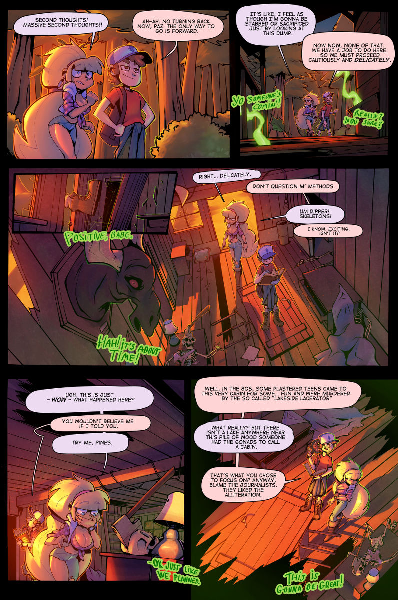1boy, 1girls, baseball cap, big breasts, bigdad, blonde hair, boots, breasts, brown hair, cleavage, clothed, clothed female, clothed male, comic, dialogue, dipper pines, disney, disney channel, disney xd, english text, fanon couple, female, fully clothed, gravity falls, high heel boots, high heels, long hair, male, pacifica northwest, photo, pine tree (symbol), short hair, standing, straight, straight hair, text, young