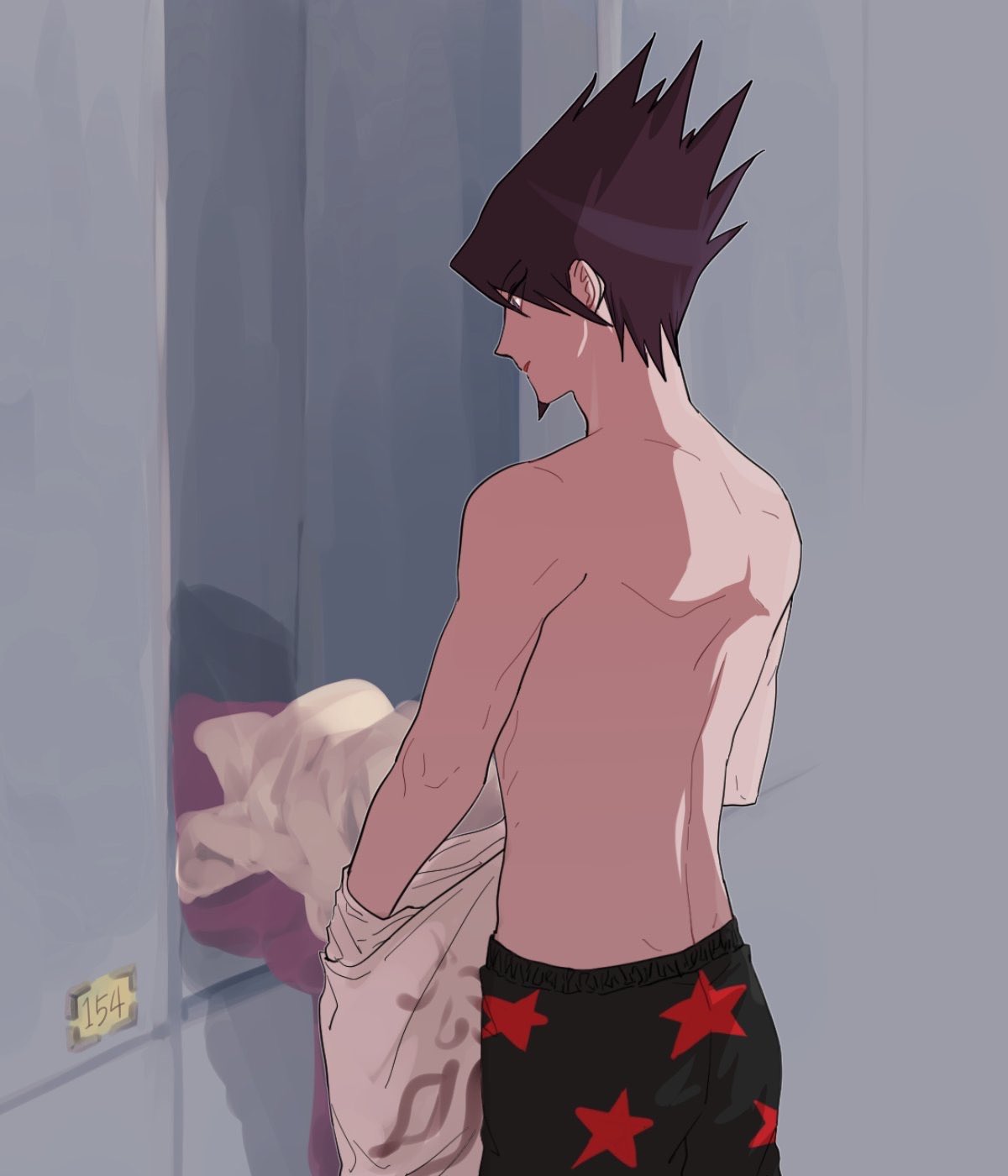 ass back boxers boxers_(clothing) butt changing danganronpa flat_ass kaito_momota male_focus male_only momota_kaito smooth_skin underwear