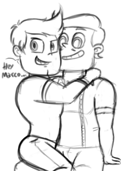 2boys age_difference blonde_hair blue_eyes brown_hair burlydan cuddle facial_hair gay justin_armberg male male/male male_only rafael_diaz sketch star_vs_the_forces_of_evil tagme younger_male