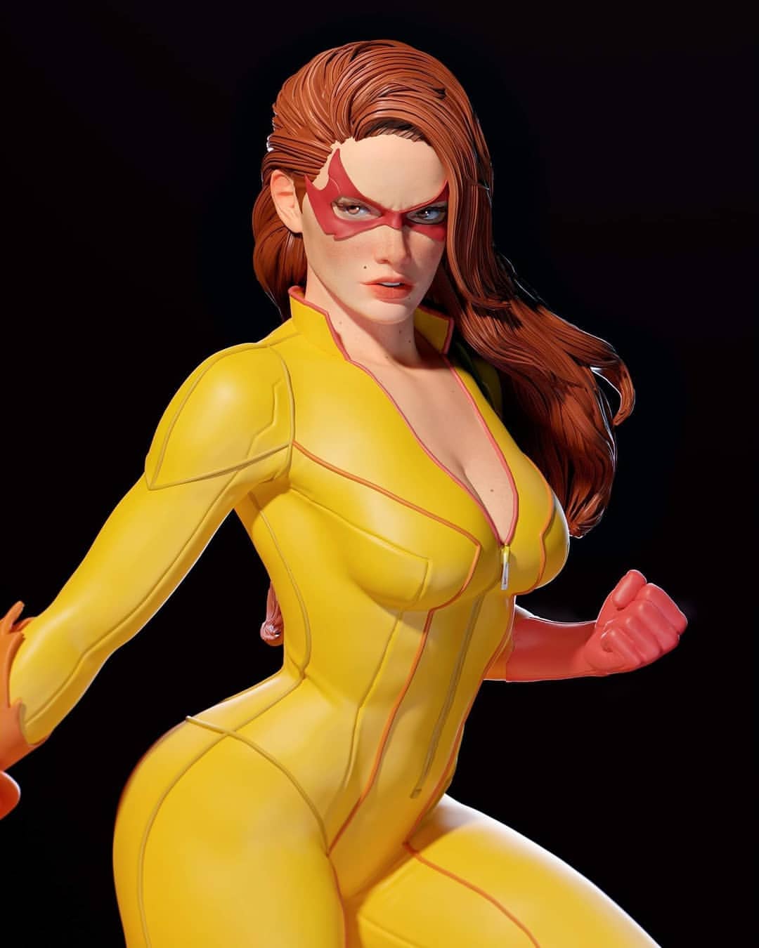 3d 3d_(artwork) 3dbabes action_figure angelica_jones angry artist_name big_breasts firestar_(marvel) instagram lucaspineart luis_pinheiro marvel marvel_comics sculpture stacked statue superheroine yellow_bodysuit