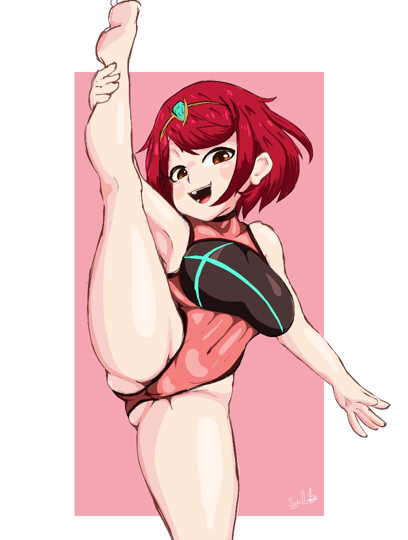 1girls female_only flexible large_breasts nintendo one-piece_swimsuit pyra red_hair school_swimsuit short_hair sinrizuki solo stretching swimsuit versiple xenoblade_(series) xenoblade_chronicles_2