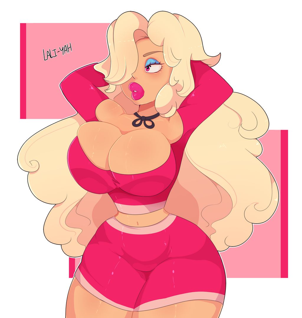 1girls, bimbo, bimbofication, blonde hair, breasts, cleavage, female, female only, huge breasts, lali-yah, wide hips