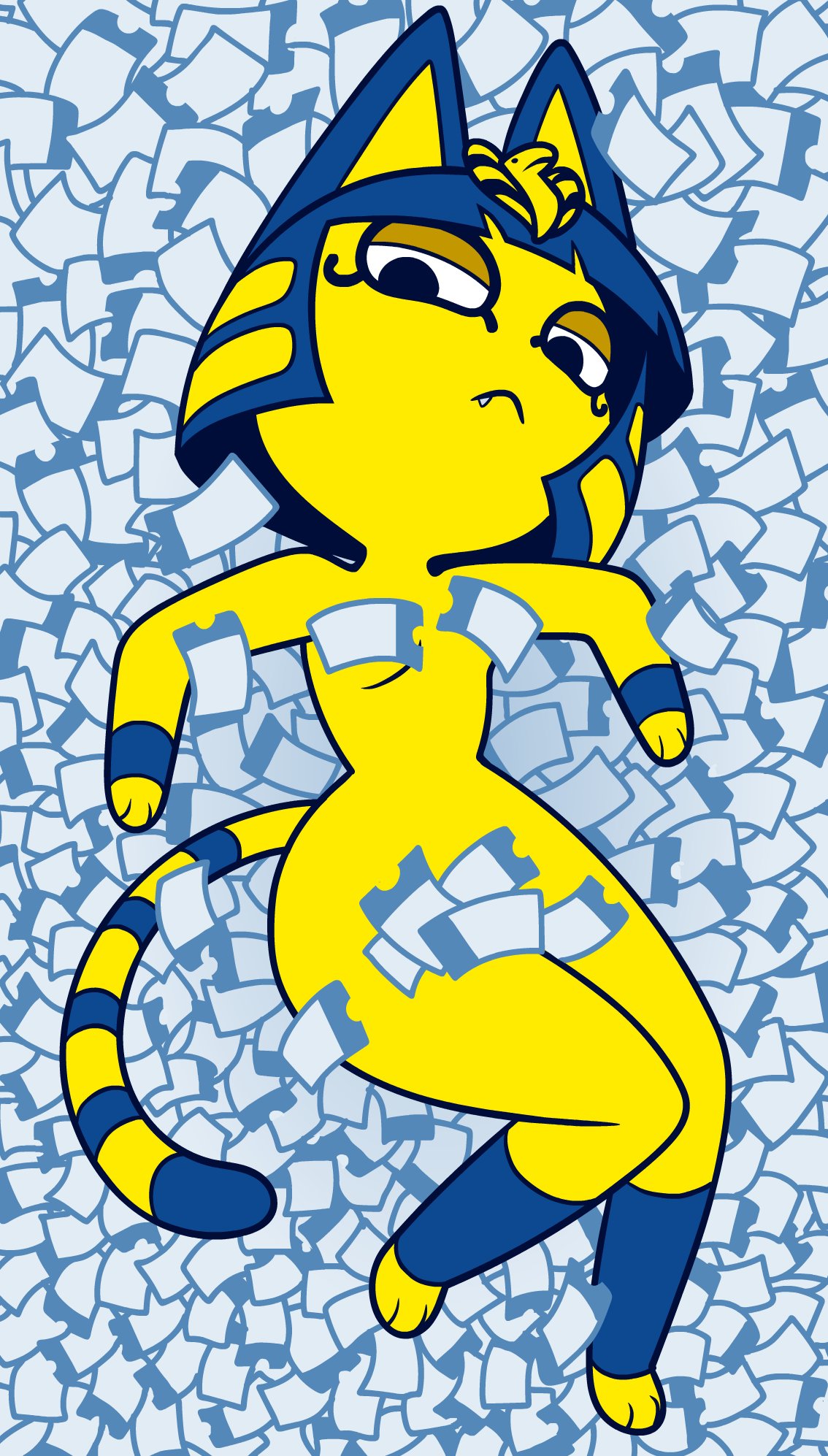 1girls, 2020, animal crossing, ankha, blue hair, cat ears, cat girl, cat tail, catgirl, censored, feline, female, female only, fur, furry, furry only, looking at viewer, nintendo, nude, nude female, solo, tagme, yellow fur, zone