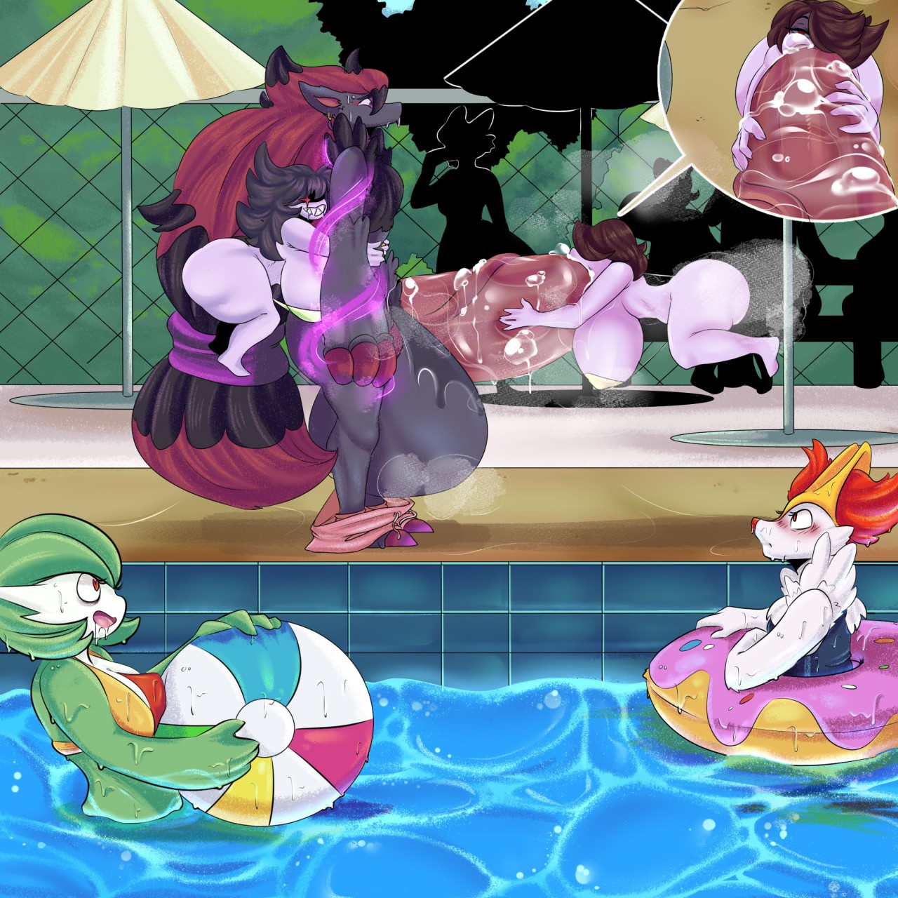 big penis, blowjob, coldfrontvelvet, est (xytora), fellatio, ghost, katria (xytora), lover (coldfrontvelvet), male, oc, penis, pokemon, pokemon (species), saliva, zoroark