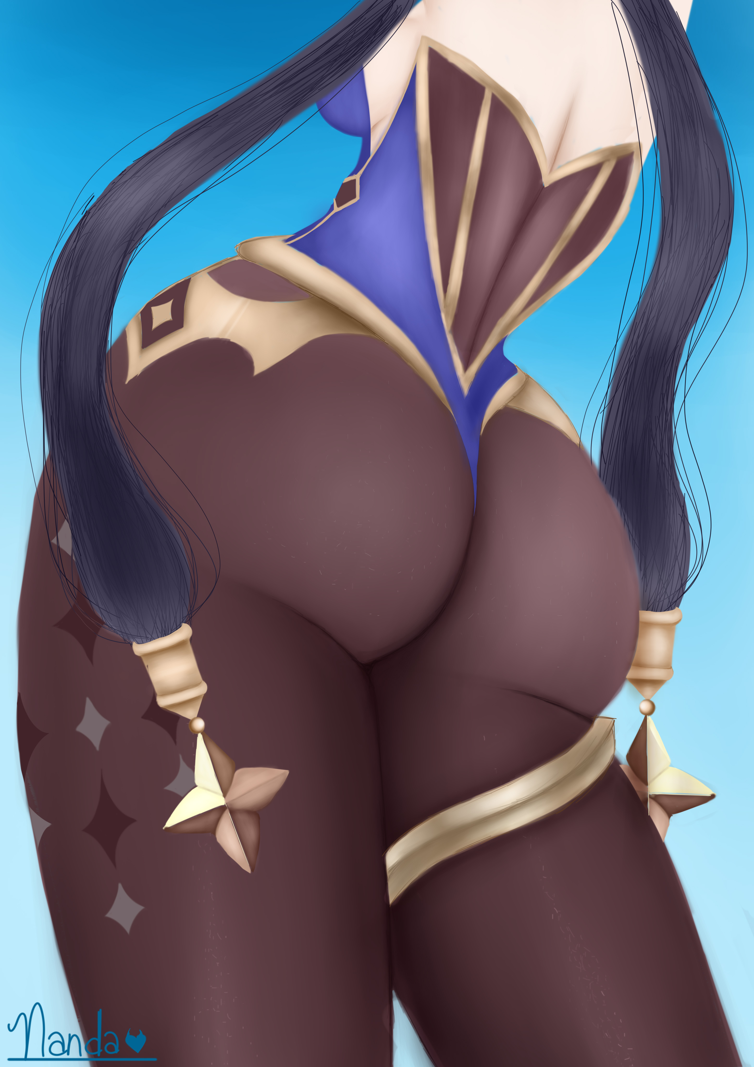 ass, big ass, big butt, female, genshin impact, mona (genshin impact), white skin, witch