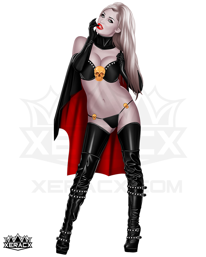 1girls aletta_ocean black_nails cape chaos_comics clothed clothed_female clothes clothing cosplay digital digital_art digital_media_(artwork) digital_painting_(artwork) earring earrings elbow_gloves erect_nipples female female_only fully_clothed hands_on_hips hips lady_death lady_death_(cosplay) lipstick long_gloves long_hair looking_at_viewer makeup nail_polish navel pinup pinup_girls pinup_pose porn_star real_person red_lips red_lipstick revealing_clothes seductive simple_background solo standing thighhighs thong white_body white_hair white_skin xeracx xeracx_girls