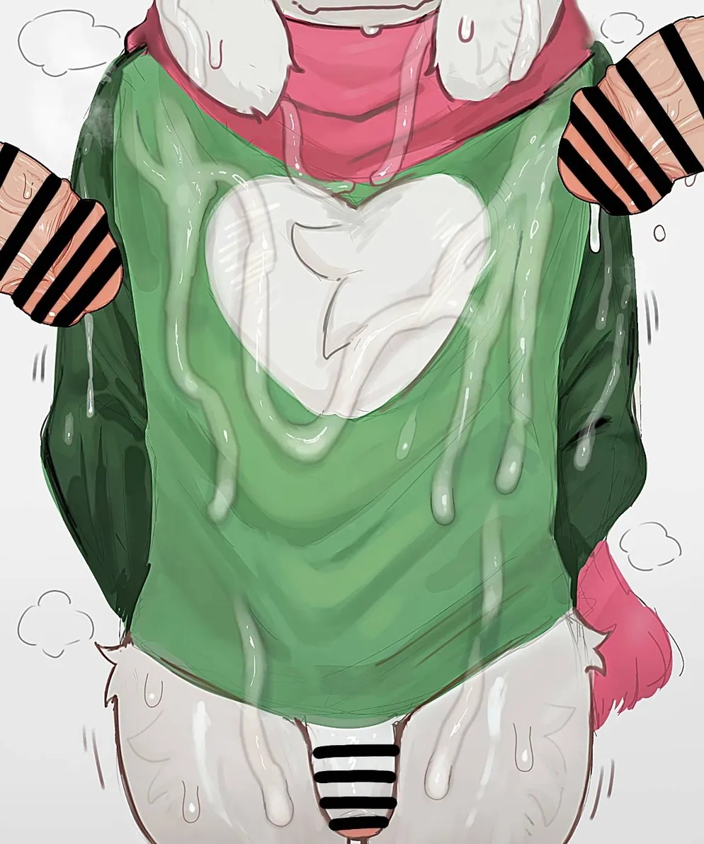 3boys, artist request, bottomless, bukkake, cum on body, cum on clothes, deltarune, disembodied penis, drenched in cum, face partially out of frame, femboy, gay, kemo ka nya, male on femboy, male only, ralsei, small penis