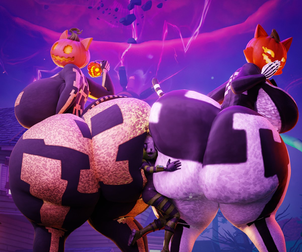 3d, 3d (artwork), 3girls, anthro, ass, big ass, big breasts, big thighs, breasts, bubble ass, bubble butt, cat ears, cat girl, cat tail, catgirl, ctgiantess, female, female focus, female only, fortnite, fortnitemares, giantess, gigantic ass, gigantic breasts, gigantic thighs, halloween, huge ass, huge breasts, huge thighs, hyper, hyper ass, hyper breasts, hyper thighs, looking at viewer, pumpkin, pumpkin head, size difference, smaller female, spice (fortnite), spooky team leader, sugar (fortnite), tall female, taller female, thick thighs, thighs, voluptuous, voluptuous female