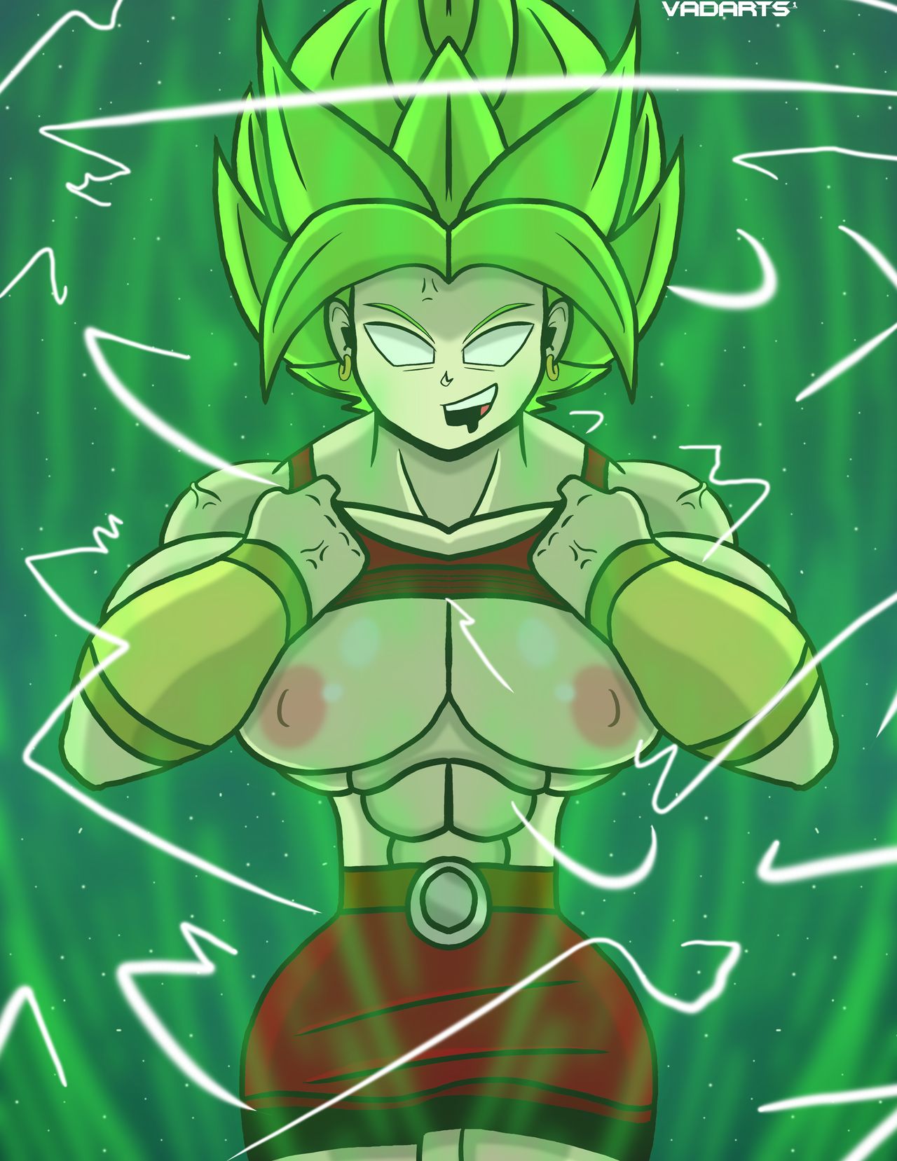 1girls abs areolae artist_name aura biceps big_areola big_breasts blank_eyes breasts breasts_out dragon_ball dragon_ball_super drooling earrings fanart female female_focus female_only female_solo gold_bracelet gold_jewelry green_hair hi_res high_heels hips hourglass_figure kale kale_(berserker) larger_female legendary_super_saiyan line_art looking_at_viewer looking_pleasured muscles muscular muscular_female nipples red_clothes red_clothing saiyan shiny shiny_breasts shiny_hair shiny_skin shirt shirt_lift shirt_pull shirt_up shoulders smiling smiling_at_viewer solo solo_female solo_focus spiky_hair super_saiyan tagme vadarts vein veins veiny watermark white_eyes wide_hips