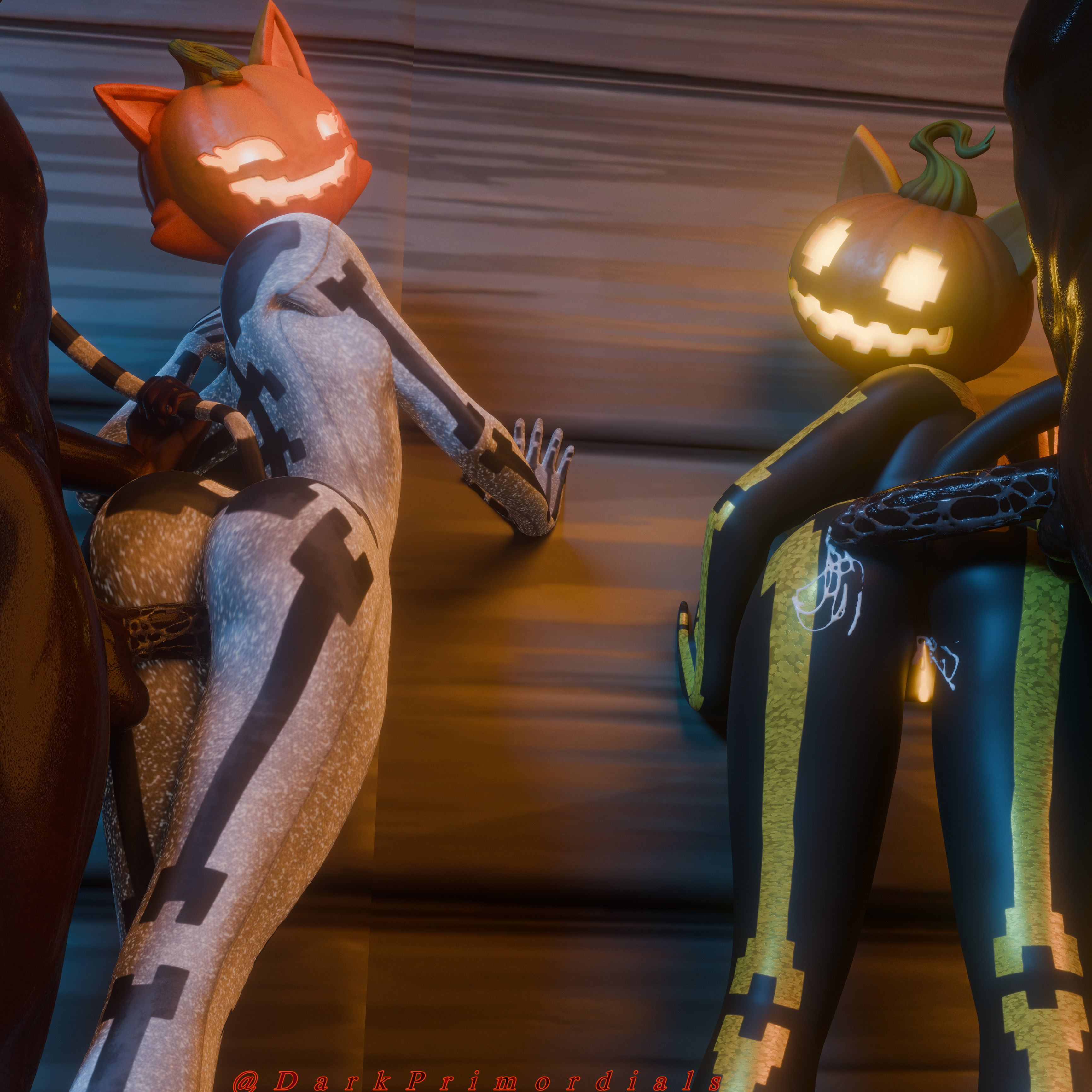 3d, 3d (artwork), 3d model, 3d render, anthro, anthro cat, anthro on human, anthro on male, anthro penetrated, anthropomorphic, bent over, blacked, blender, blender (artwork), creampie, creampied feral, creampied pussy, cum in pussy, dark skin, dark-skinned male, darkprimordials, epic games, fortnite, fortnite: battle royale, fortnitemares, furry ass, furry cat, furry female, furry tail, halloween, interspecies, interspecies sex, looking at viewer, looking back, pumpkin girl, pumpkin head, pussy juice, spice (fortnite), sugar (fortnite), tail, tail grab, tail grabbing