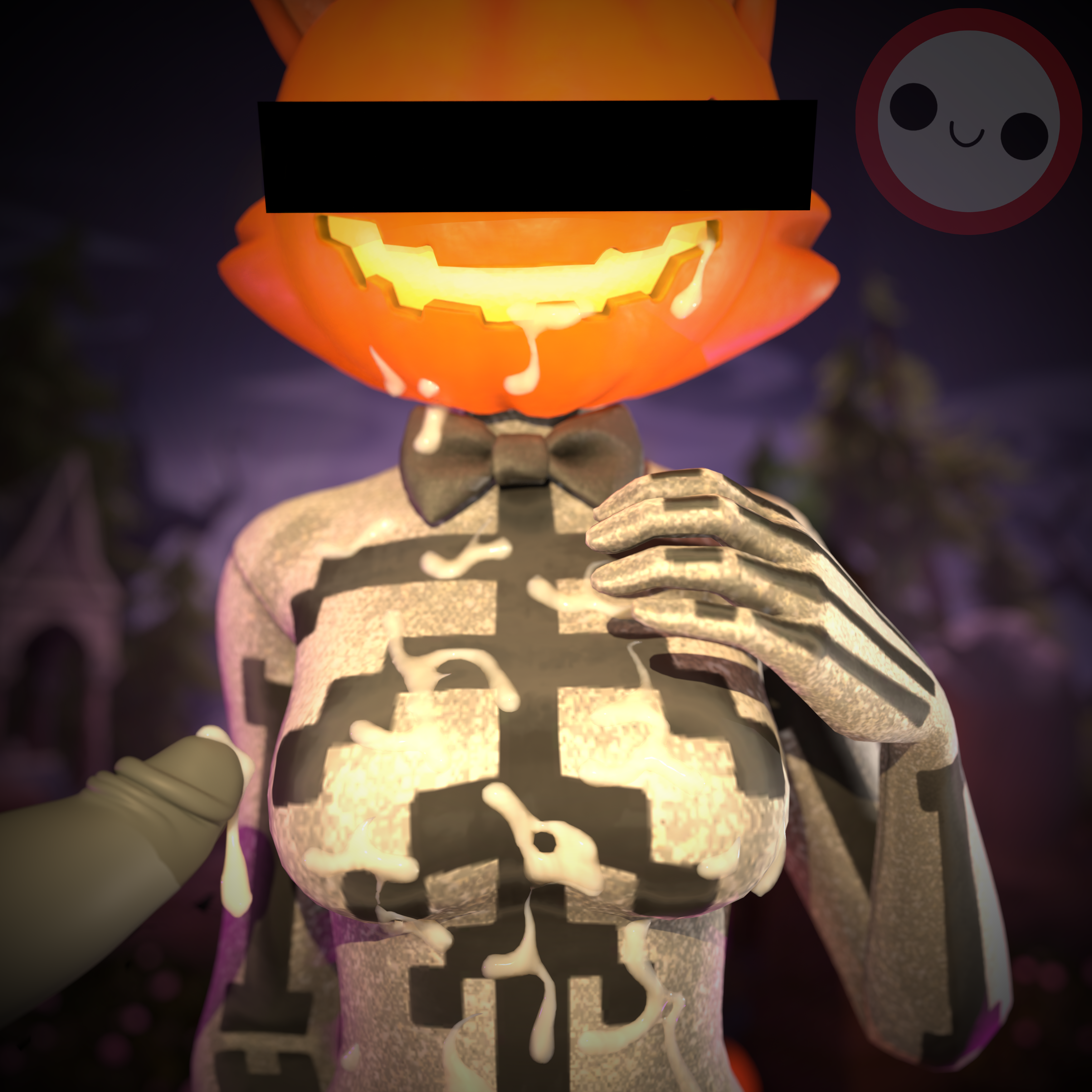 3d, 3d (artwork), aechrb, blender, blender (software), breasts, cat ears, cat tail, catgirl, chest, cum, cum on breasts, cumshot, female, fortnite, fortnite: battle royale, fortnitemares, large breasts, pumpkin, pumpkin head, sugar (fortnite)