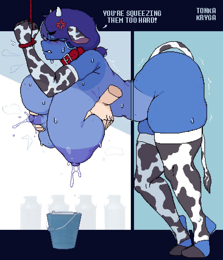 1girl, 1girls, 2d, 2d (artwork), 2d artwork, alien, alien girl, alien humanoid, areola, areolae, armwear, ass, belly, big ass, big breasts, breasts, collar, colored, colorization, colorized, cow ears, cow horns, cow print, cow print armwear, cow print gloves, cow print legwear, cow print stockings, cow print thighhighs, cow tail, curvaceous, curvaceous figure, curvy, curvy body, curvy female, curvy figure, elbow gloves, erect nipples, fake animal ears, fake animal horns, fake animal tail, female, female focus, full body, gloves, gonzalo costa, hands on breasts, high resolution, horn, horns, humanoid, kino (tonka kryga), large ass, large breasts, legwear, milk, milking, naked, naked female, nipples, nude, nude female, pixel, pixel (artwork), pixel art, skindentation, squeezing, squeezing breast, squeezing breasts, stockings, tail, tau, thick thighs, thighhighs, thighs, tied, tied hands, tonka kryga, warhammer (franchise), warhammer 40k