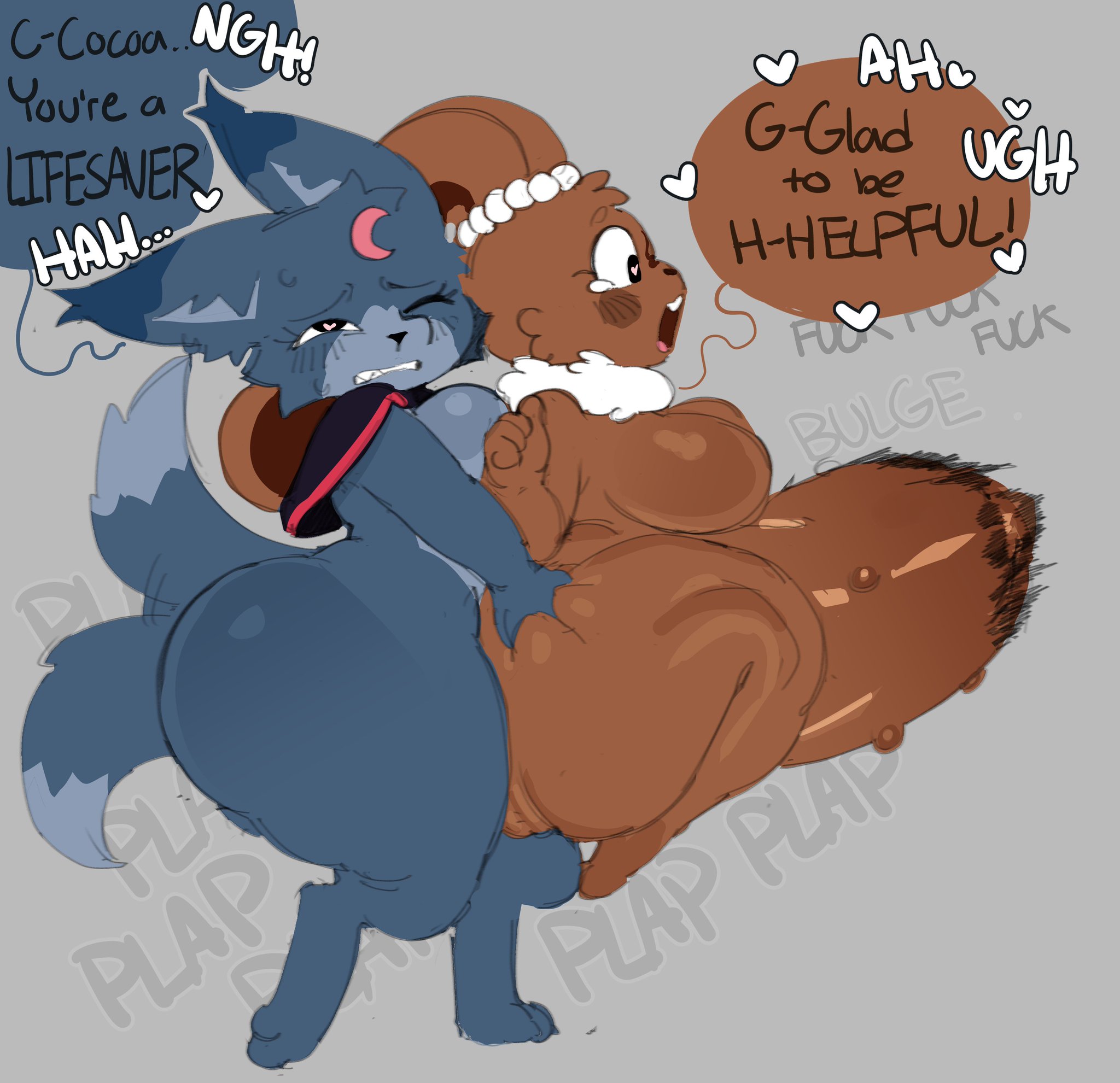 ass, belly bulge, big ass, big butt, breasts, butt, cocoa (dandy's world), cofficremer, dandy's world, dialogue, eclipse (dandy's world), featureless breasts, furry, futa on female, futanari, onomatopoeia, penetration, roblox, sex, tagme