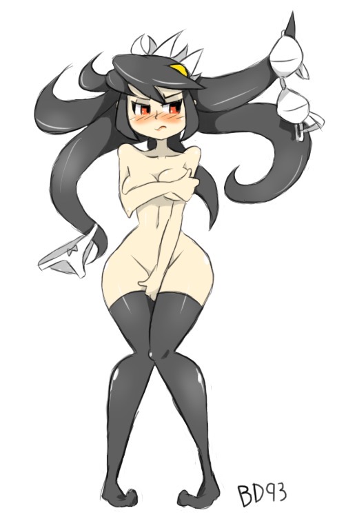 bigdead93 bigdeadalive breasts covering embarrassed filia_(skullgirls) samson_(skullgirls) skullgirls