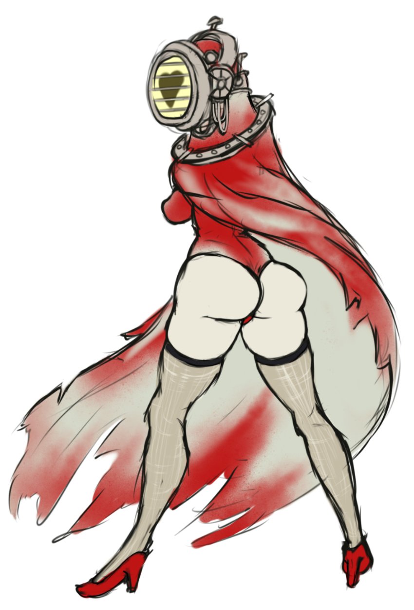 armless ass ass ass_focus bethesda_softworks big_ass blood_stain bloody_clothes cape causticamygdala clothing creepy female female_only heart-shaped_pupils high_heels humanoid leotard looking_at_viewer looking_back monster monster_girl nipple_bulge partially_clothed ripped_clothing shade_(the_evil_within) sideboob spotlight the_evil_within thick_thighs thighhighs thighs