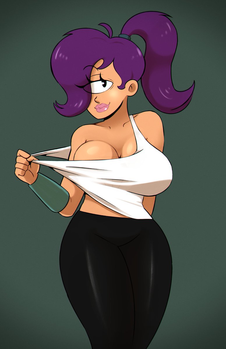 1 eye, big breasts, breasts, cleavage cutout, cyclops, female, futurama, leggings, ponytail, purple hair, seductive look, solo, stripping, tank top, thick thighs, tied hair, tights, turanga leela, vicsagod, waist, wide hips