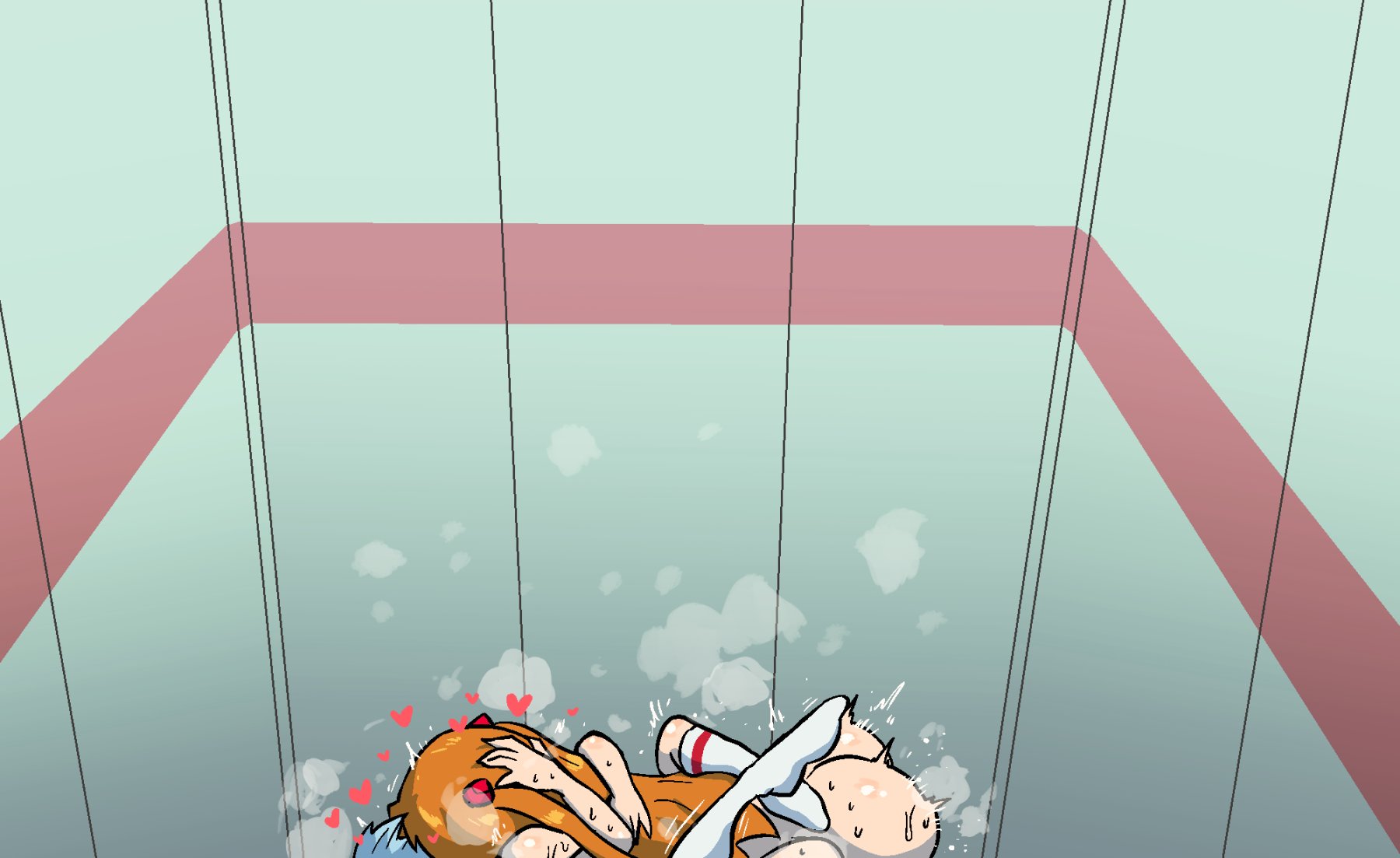 1futa, 1girls, ass, asuka langley sohryu, bar censor, big ass, blue hair, blush, censored, closed mouth, crap-man, deep penetration, derivative work, duplicate, elevator, female, futa on female, futanari, hair ornament, hand on head, heart, heavy breathing, highres, huge ass, huge cock, huge penis, human, intersex, kiss, kissing, kneehighs, leg lock, long hair, mating press, multiple females, multiple girls, neon genesis evangelion, nose blush, on floor, orange hair, pale skin, penis, public, public sex, red eyes, rei ayanami, school uniform, schoolgirl, shirt, short hair, socks, standing, steaming body, sweat, sweatdrop, undressing, white shirt