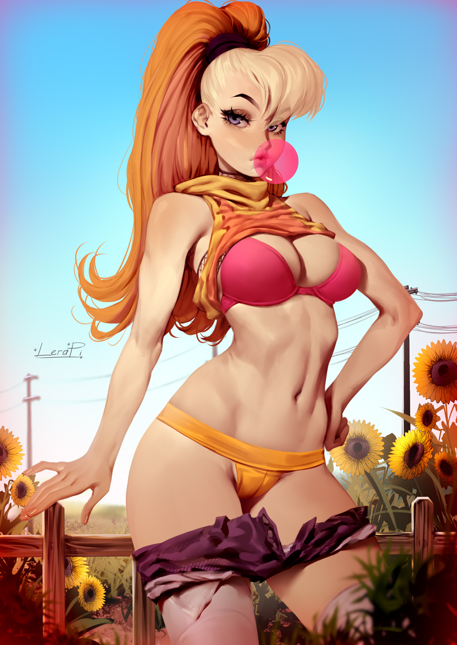 1girls, alternate version available, bra, breasts, cleavage, female, female only, human, human only, humanized, lerapi, lola bunny, looney tunes, panties, pinup, solo, space jam, warner brothers