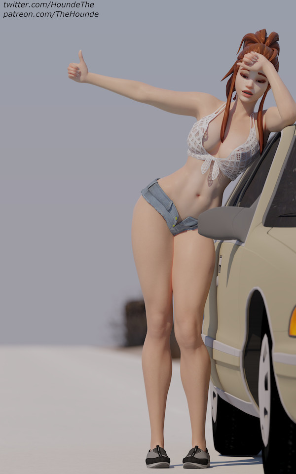 1girls 3d blizzard_entertainment brigitte brigitte_lindholm brown_eyes brown_hair clothed eyeshadow female female_only fit_female french_nails hitchiker hourglass_figure makeup medium_breasts micro_shorts minishorts nipples_visible_through_clothing no_bra no_panties overwatch pale-skinned_female pale_skin partially_visible_nipples revealing_clothes sci-fi science_fiction scifi solo solo_female standing thehounde transparent_clothing