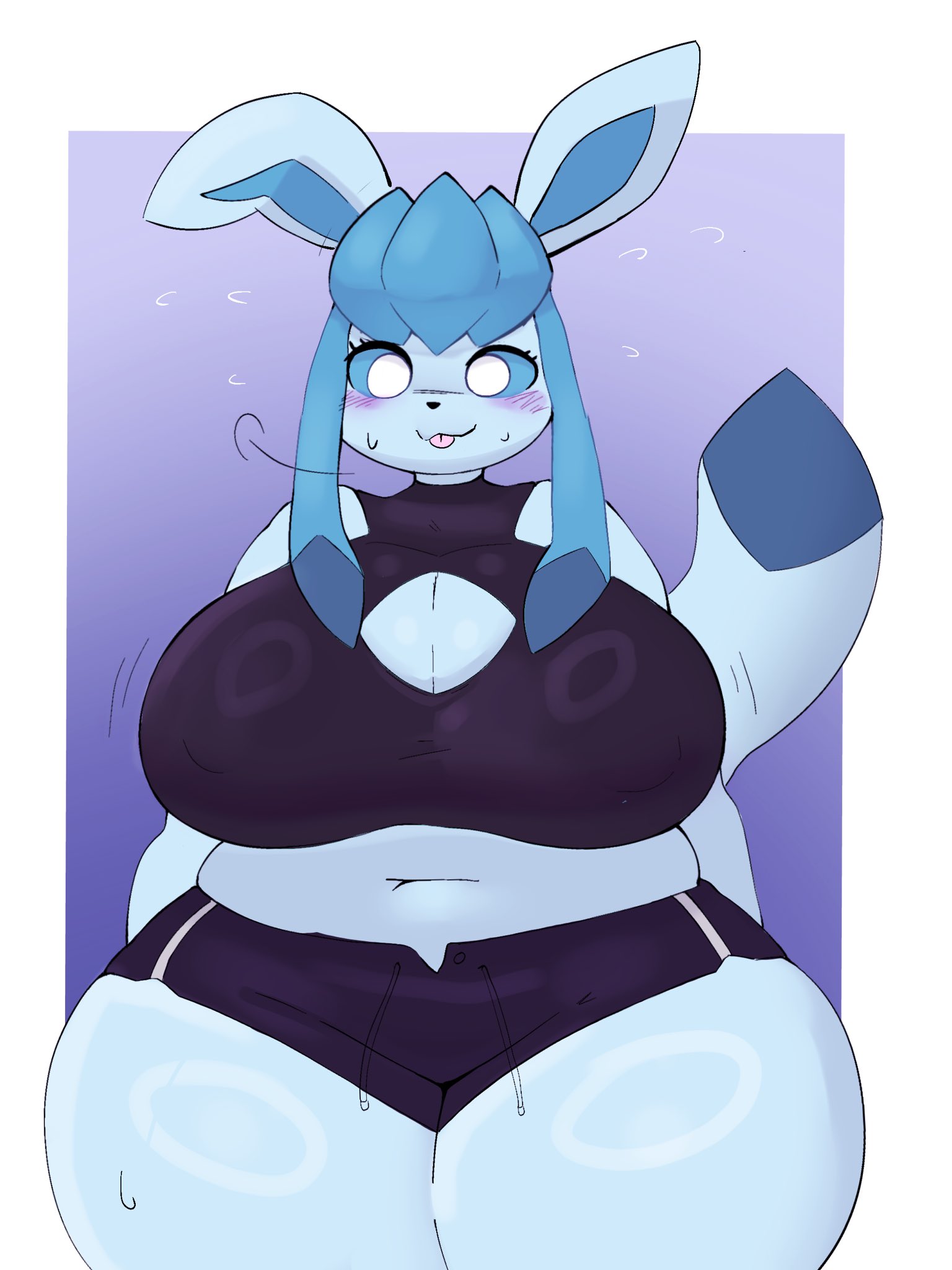 big breasts, breasts, cleavage, eeveelution, female, furry, glaceon, huge breasts, inazuma kat, pokemon, pokemon (species), thick thighs, wide hips