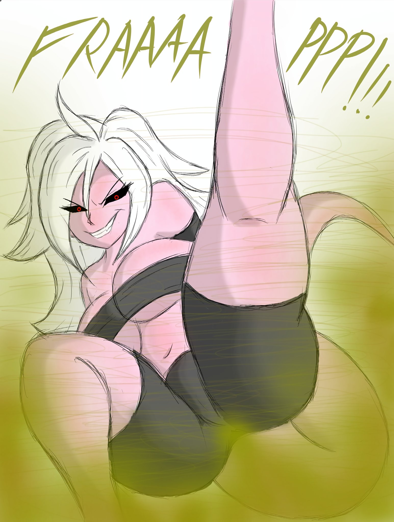1girls, android, android 21, android 21 (evil), android girl, belly button, big ass, big breasts, big butt, breasts, clothed, dragon ball, evil grin, evil smile, fart, fart cloud, fart fetish, farting, farting at viewer, female, looking at viewer, nightmaresfd, simple background, solo