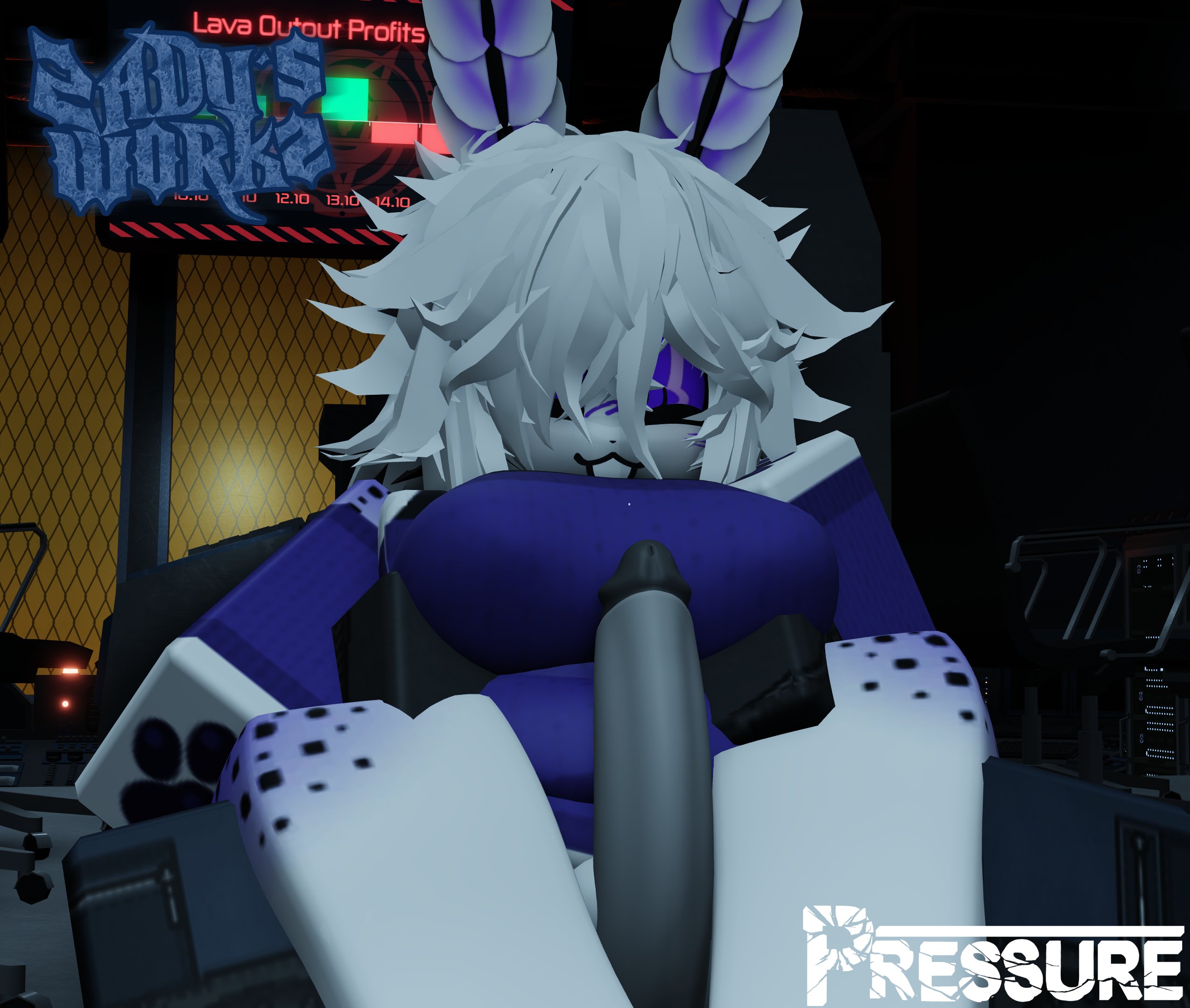 1boy, 1girls, 3d, artist name, big penis, bottomless, breasts, clothing, copyright name, crimstuff, deep sea bunny (pressure), deep-sea bunny (pressure), expendable (pressure), imminent sex, penis, penis out, pressure (roblox), pussy peek, roblox, roblox game, robloxian, tagme, thighs, zaduworkz