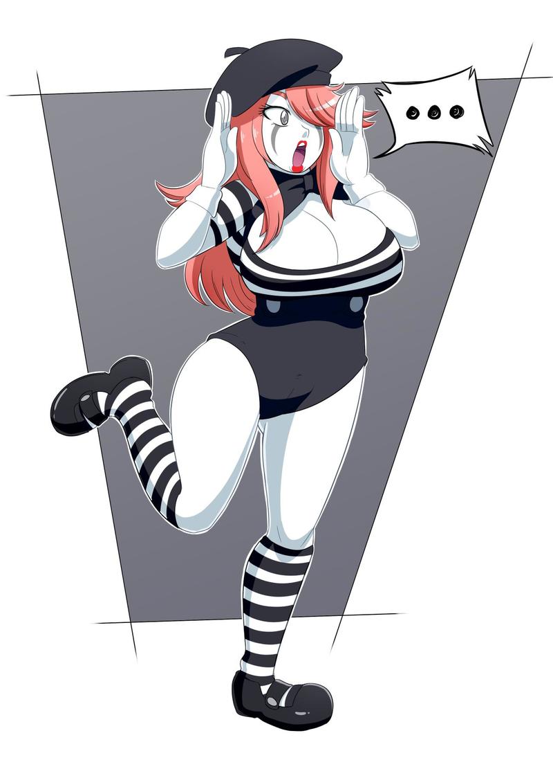 1girls beret bowtie breasts character_request cleavage clown_girl female_only femsub gloves grey_eyes hat hypnosis kneehighs kneesocks kobi-tfs large_breasts large_hips lipstick makeup mary_janes mime mind_control original original_character red_hair red_lipstick ring_eyes shorts solo spiral_eyes striped_legwear striped_socks striped_topwear suspenders white_gloves white_skin