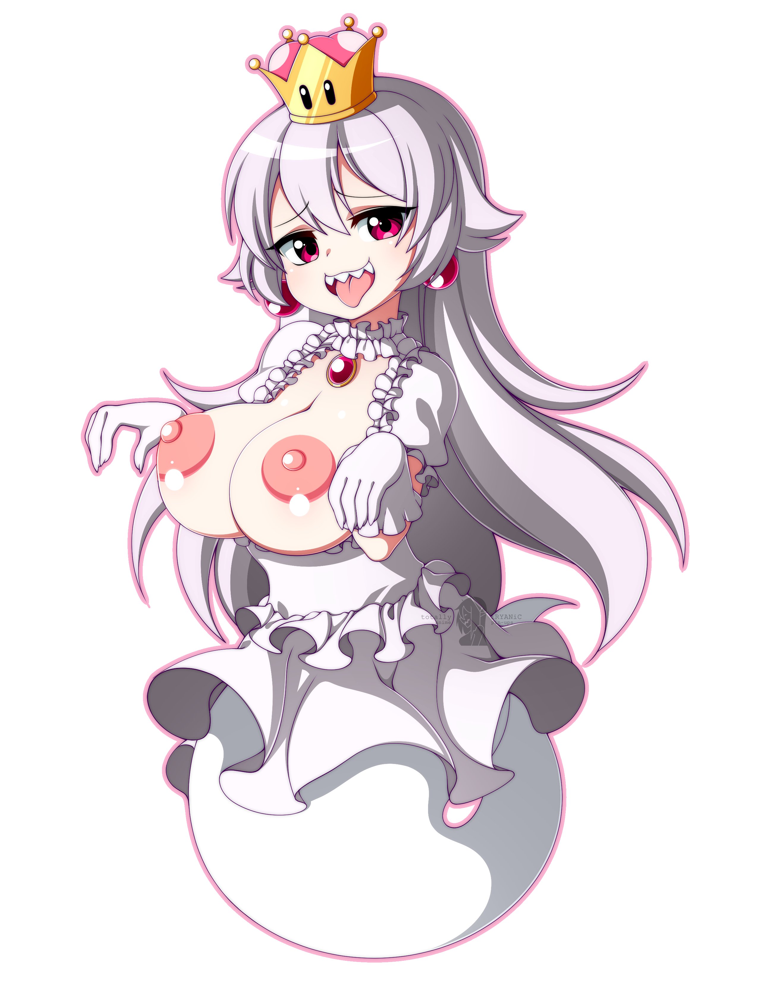 1girls, big breasts, boosette, breasts, female, female only, iryanic, long hair, looking at viewer, mario (series), new super mario bros. u deluxe, nintendo, red eyes, white hair