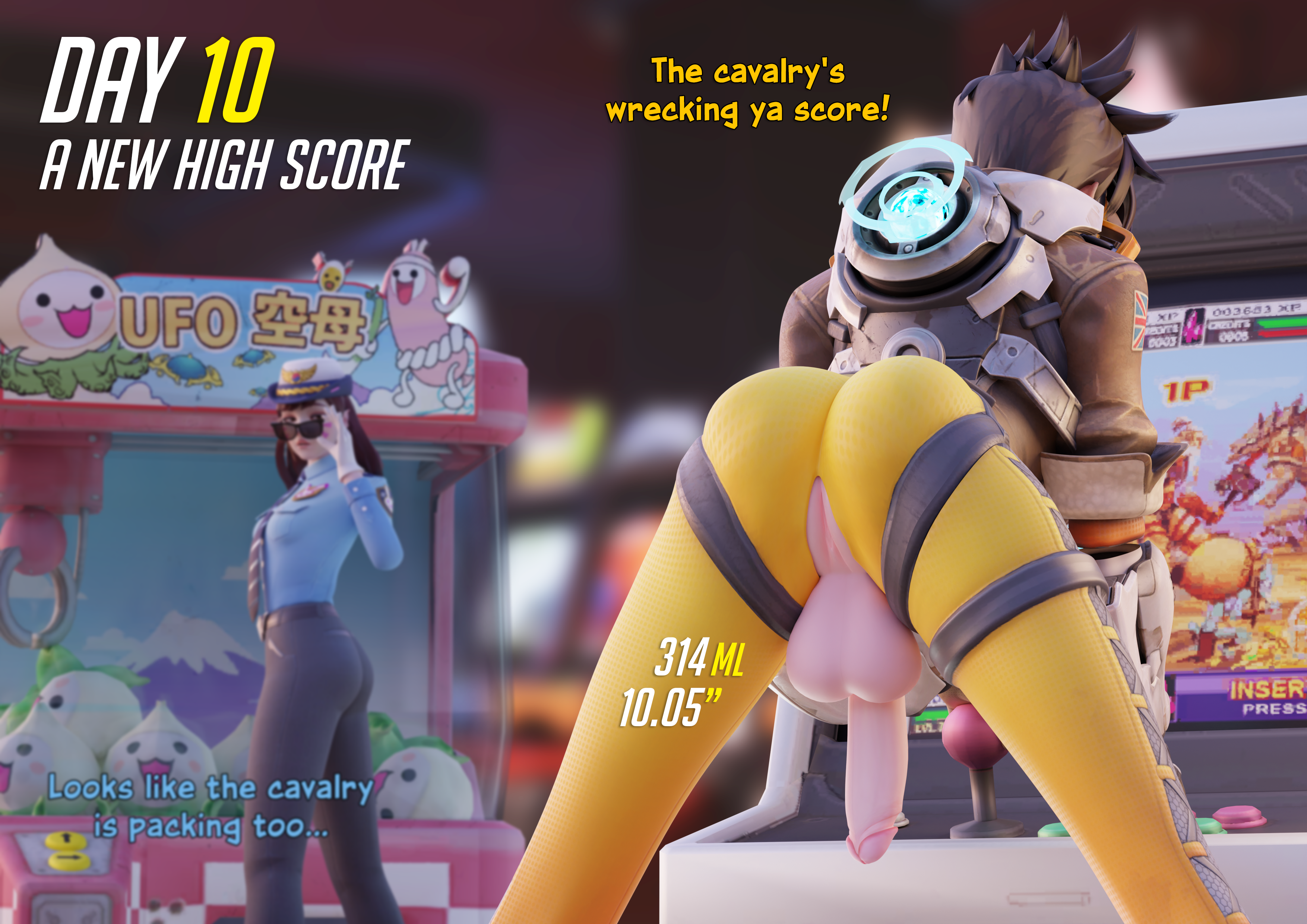 1futa, 3d, back view, balls, big balls, big penis, blender, casual, chainsmoker, chronal accelerator, clothed, clothing, comic, crotchless, cutout, d.va, female, flaccid, full-package futa, futa with female, futanari, hana song, harness, highres, huge balls, huge cock, human, intersex, lena oxton, measurements, mostly clothed, no nut november, overwatch, overwatch 2, pale skin, penis, police officer d.va, pussy, solo focus, text, tracer, union jack, vest