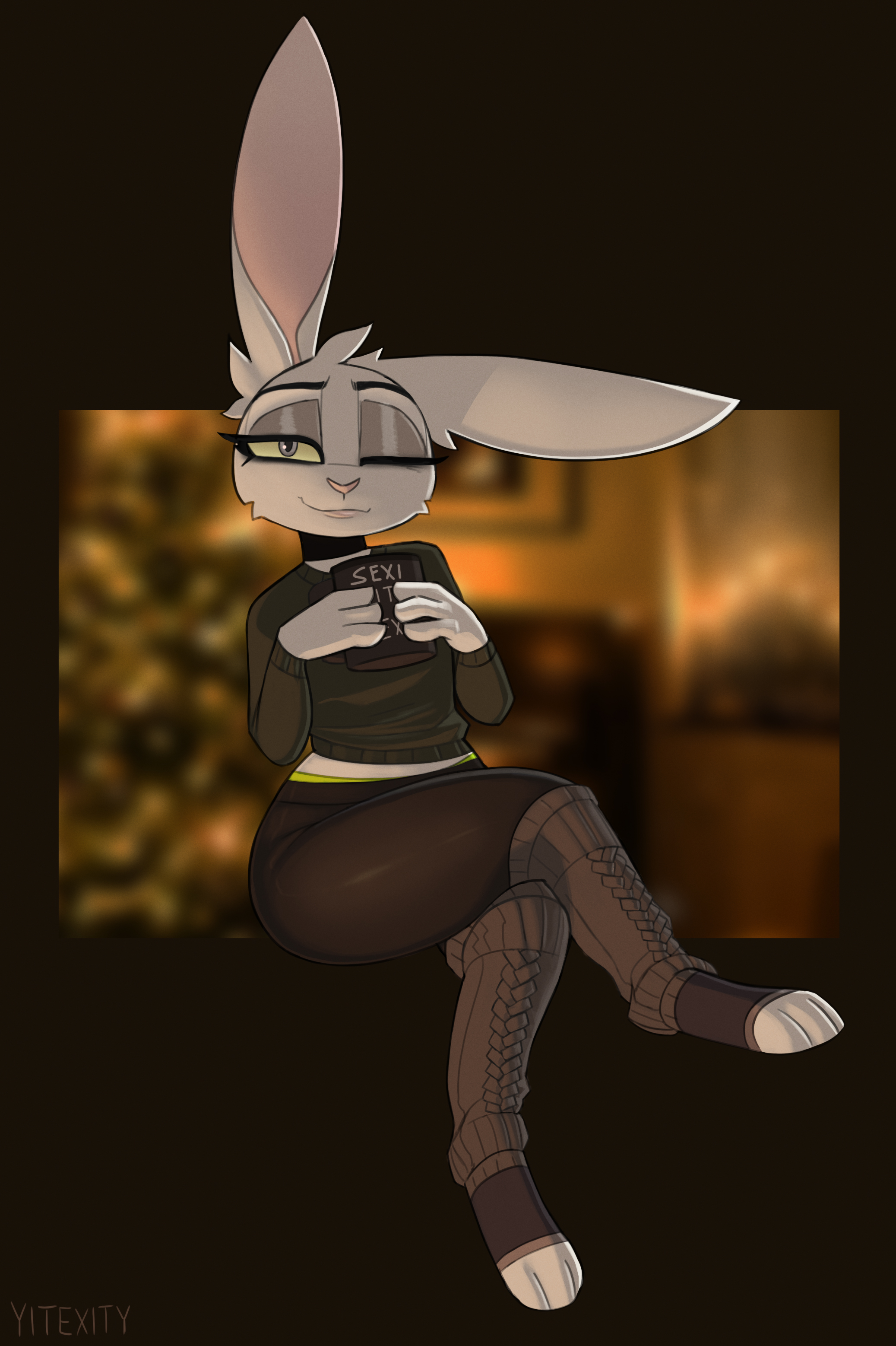 anthro, bunny ears, bunny tail, christmas, femboy, lagomorph, looking at viewer, male, male shortstack, texi (yitexity), yitexity