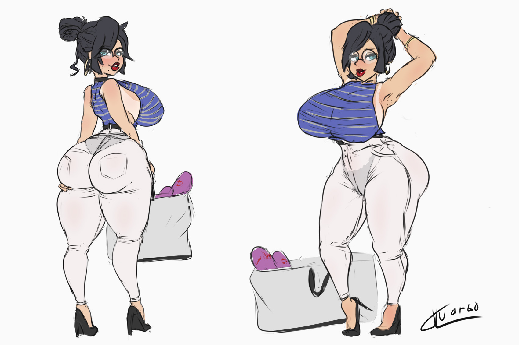 ass, big ass, big breasts, black hair, blue eyes, breasts, female, jouljehart, original character, tagme