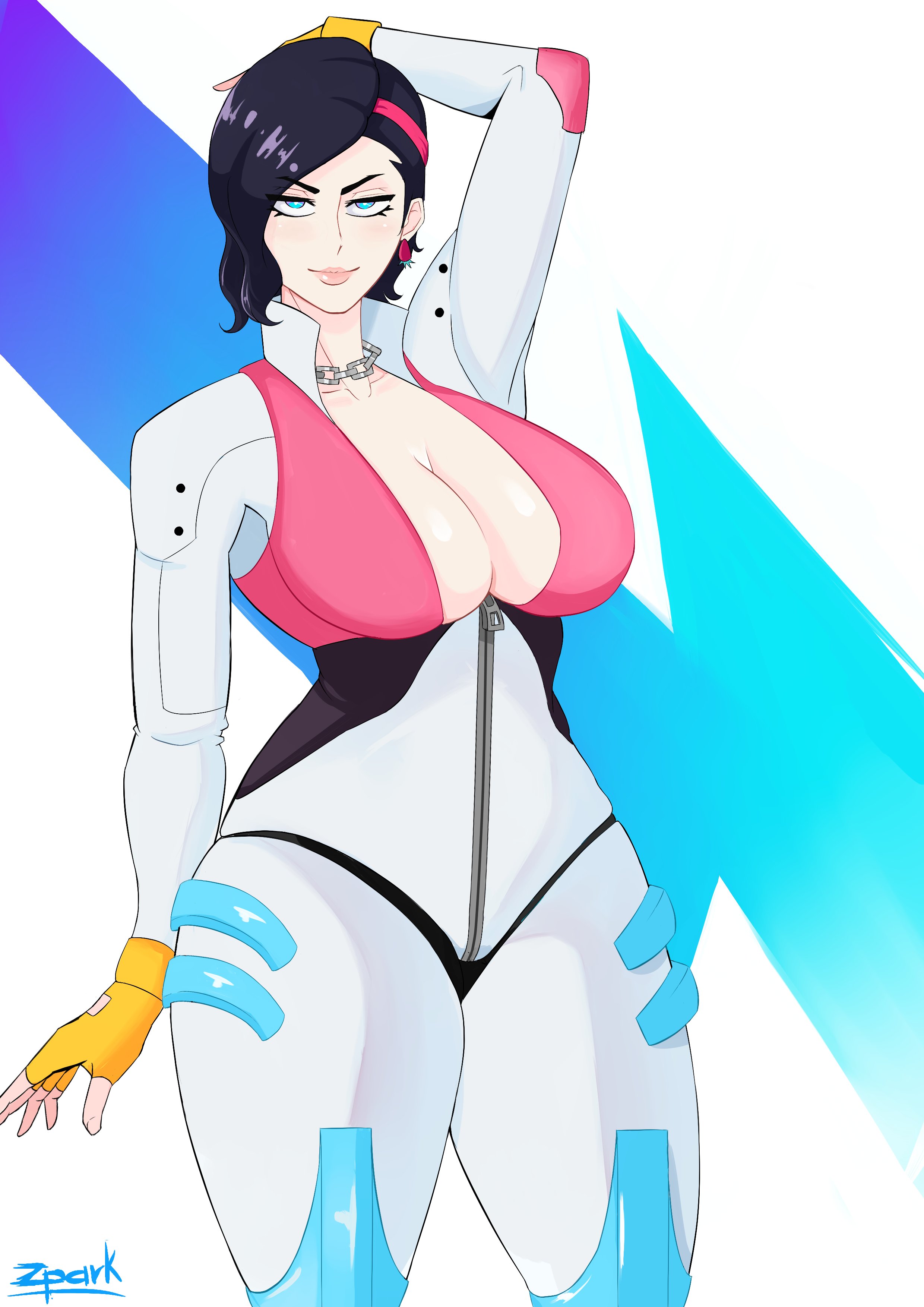 1girls, bodysuit, breasts, female, female focus, female only, fortnite, fully clothed, rox (fortnite), simple background, solo, solo female, solo focus, standing, tagme, tight clothing, tight fit, twitter, twitter username, white bodysuit, zpark